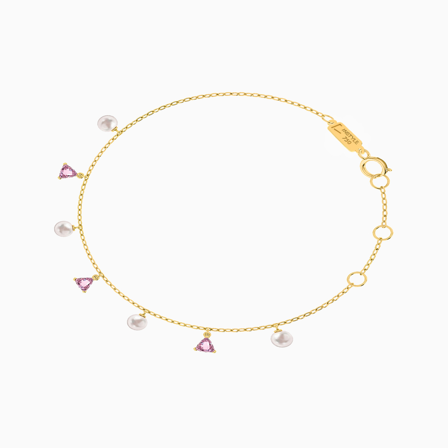 18K Gold Colored Stones Charm Bracelet - 2 18K Gold Colored Stones Charm Bracelet - 2