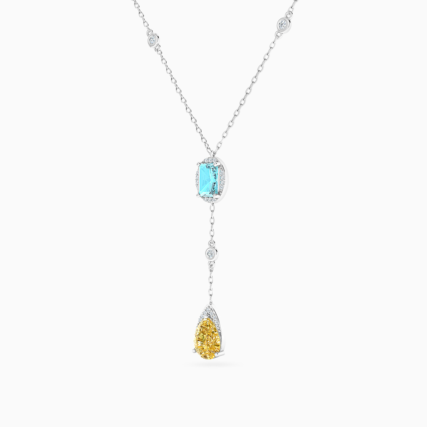 Multi-shaped Diamond & Colored Stones Pendant Necklace in 18K Gold - 2