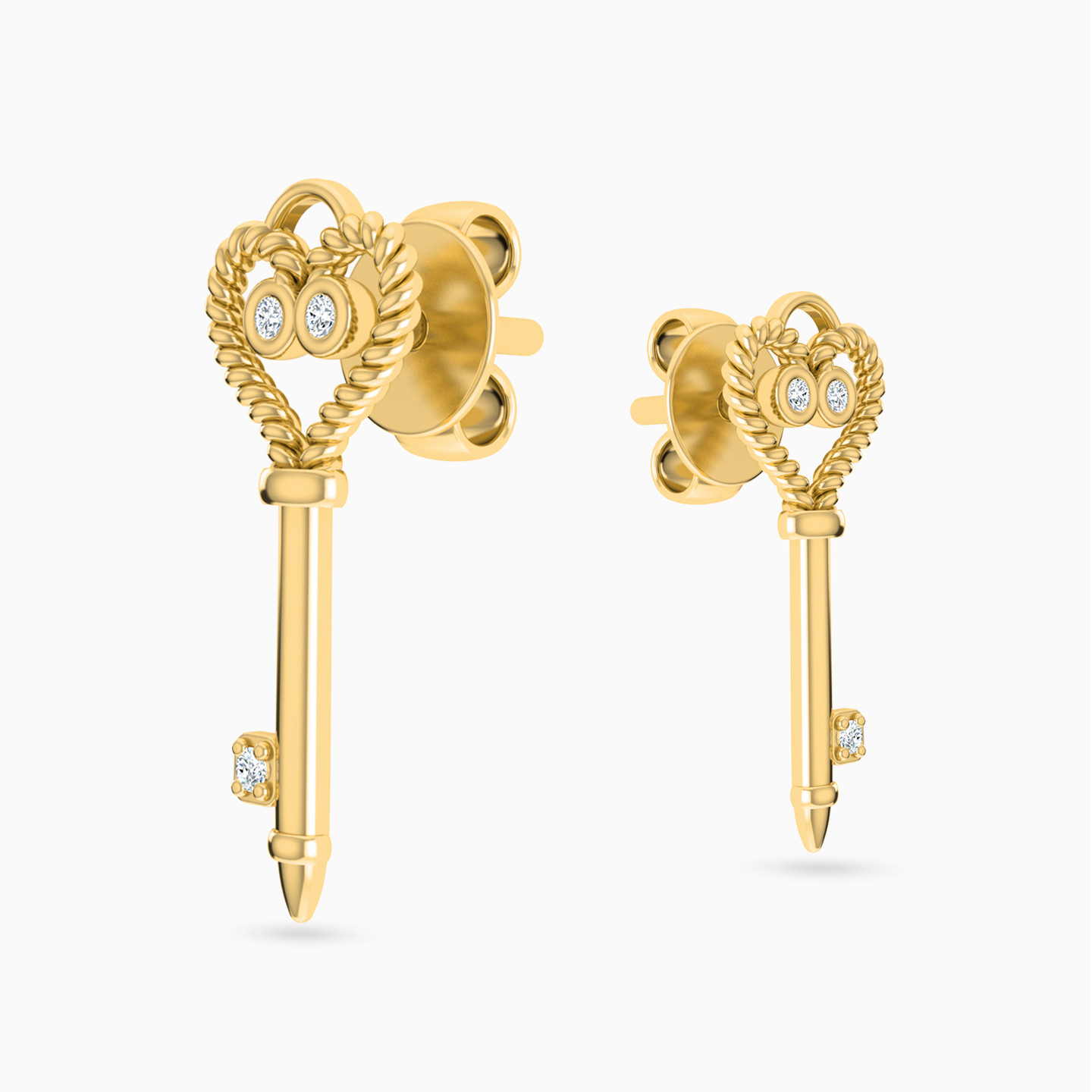 Key Cubic Zirconia Stud Earrings in 18K Gold - 3 Key Cubic Zirconia Stud Earrings in 18K Gold - 3