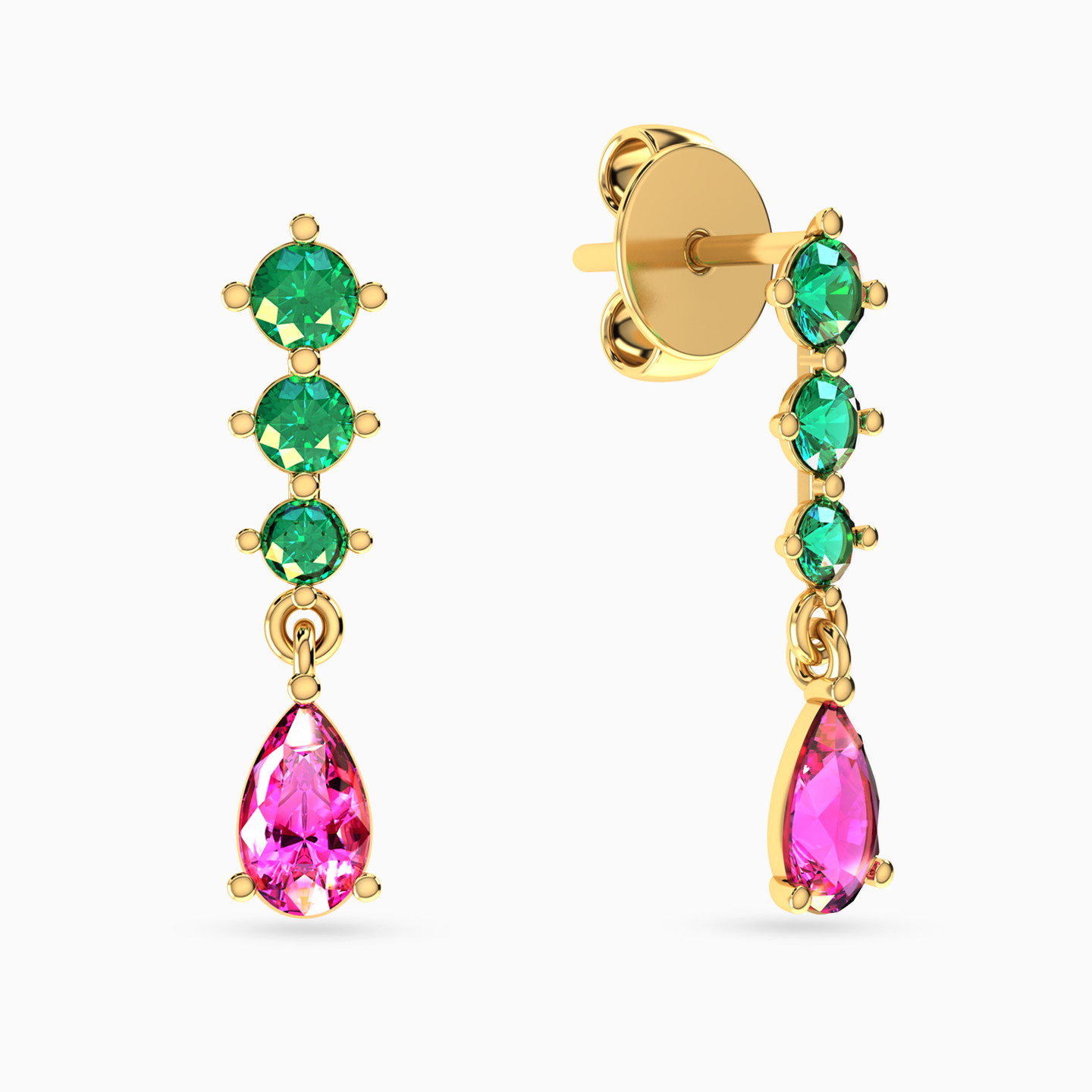 Pear Colored Stones Drop Earrings in 14K Gold - 2 Pear Colored Stones Drop Earrings in 14K Gold - 2