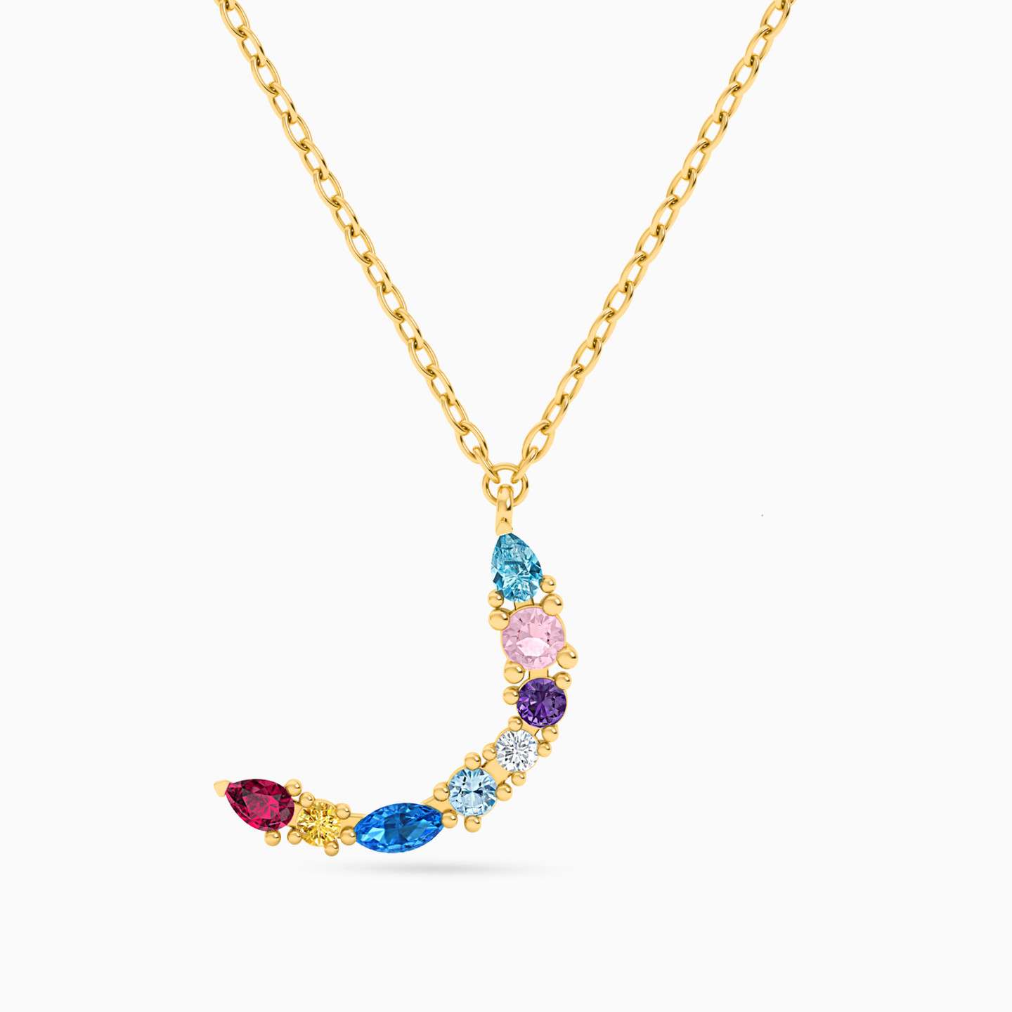 Letter Ra Colored Stones Necklace in 18K Gold Letter Ra Colored Stones Necklace in 18K Gold