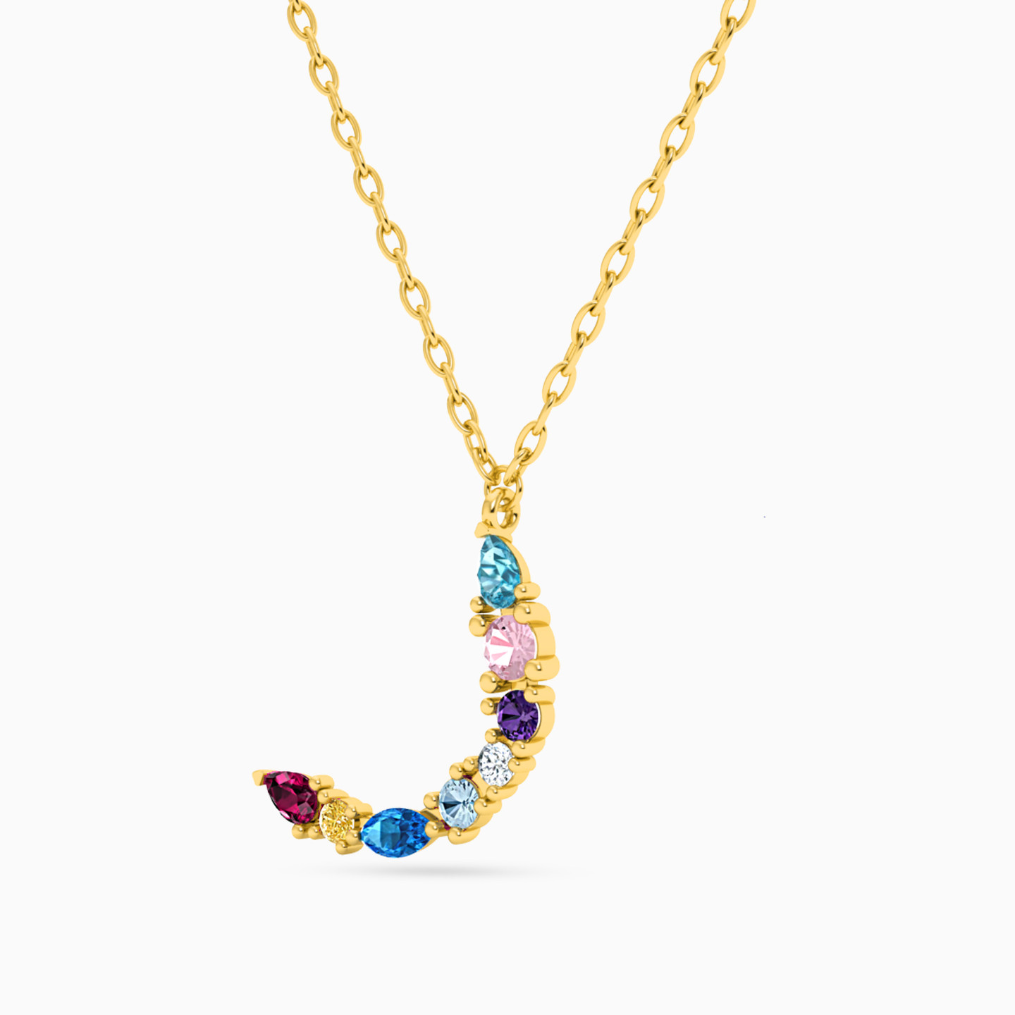 Letter Ra Colored Stones Necklace in 18K Gold - 2 Letter Ra Colored Stones Necklace in 18K Gold - 2