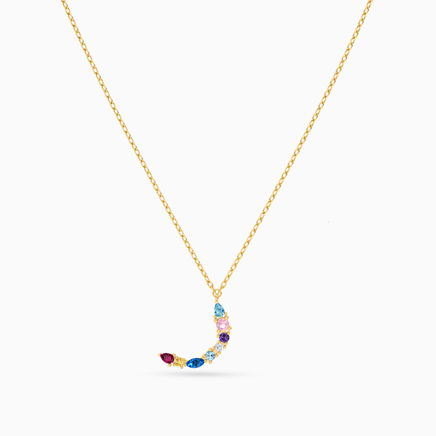 Letter Ra Colored Stones Necklace in 18K Gold - 3 Letter Ra Colored Stones Necklace in 18K Gold - 3
