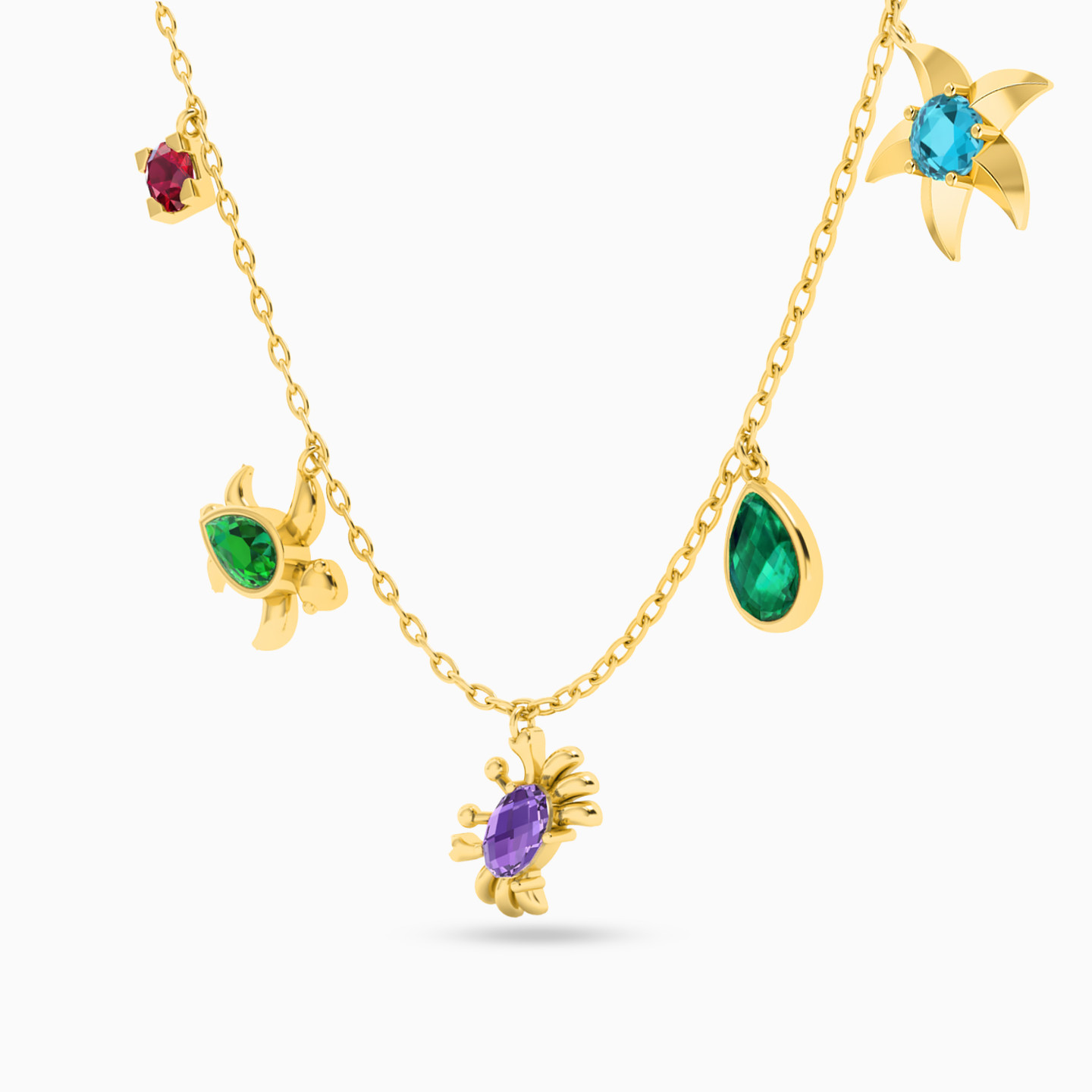 18K Gold Colored Stones Chain Necklace - 2
