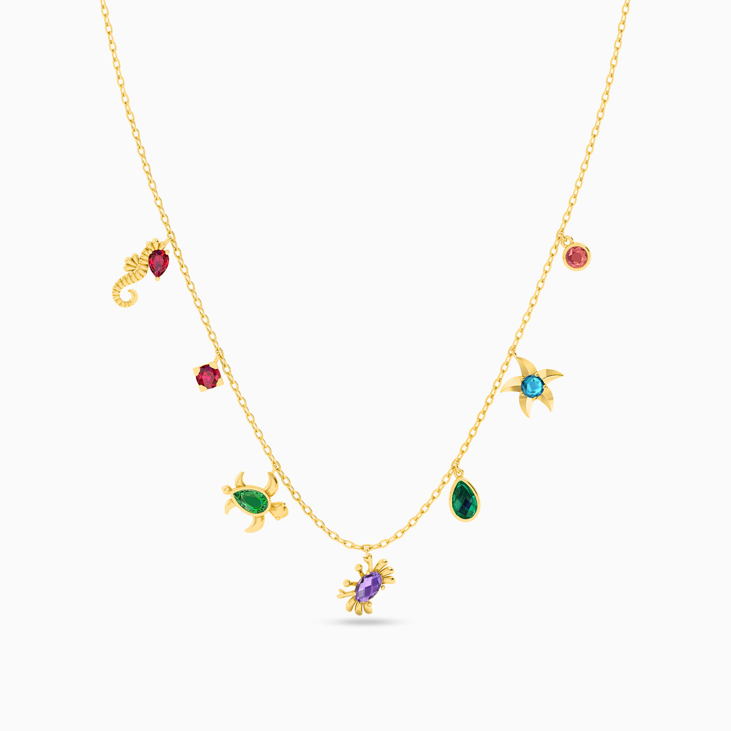 18K Gold Colored Stones Chain Necklace - 3