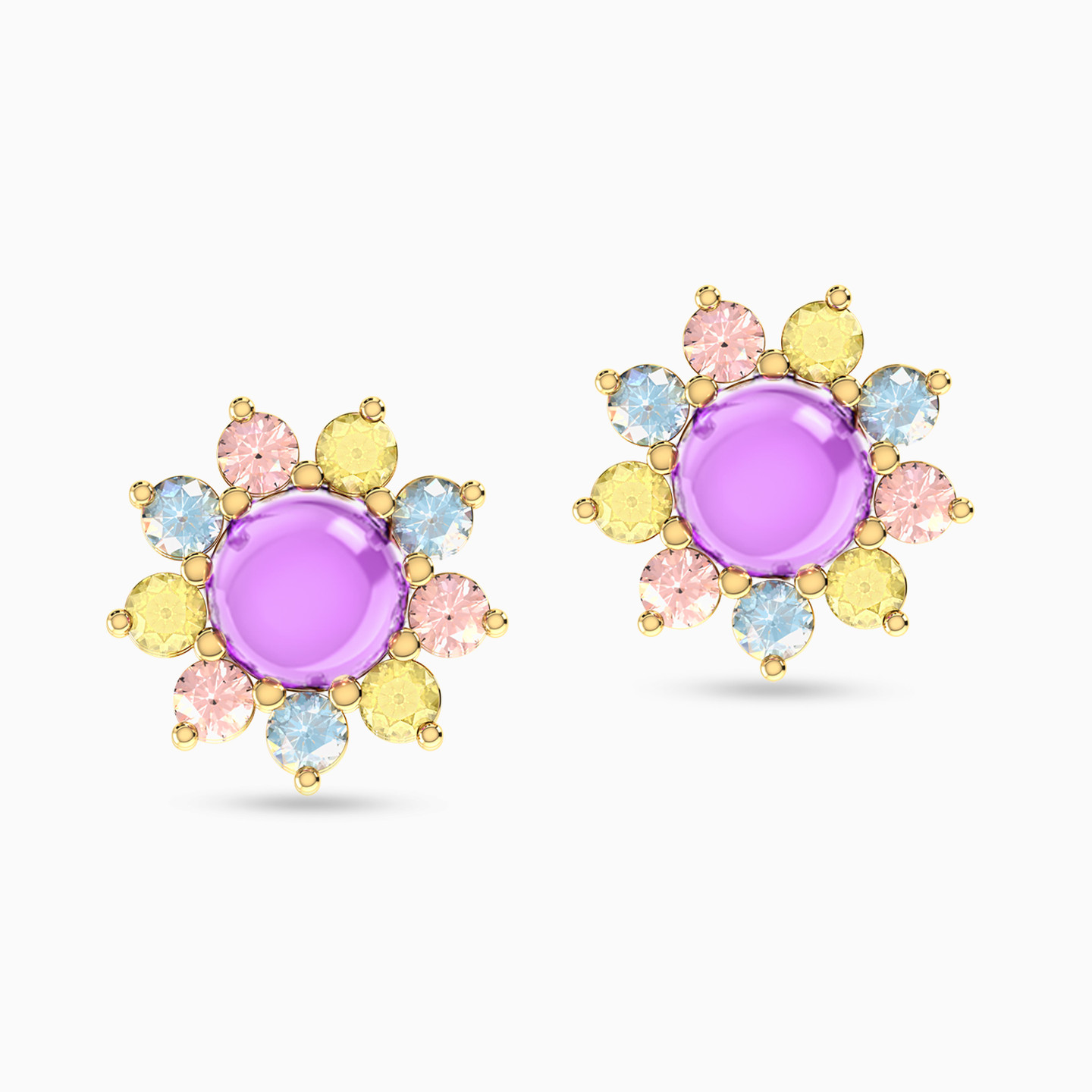 Flower Colored Stones Stud Earrings in 14K Gold Flower Colored Stones Stud Earrings in 14K Gold