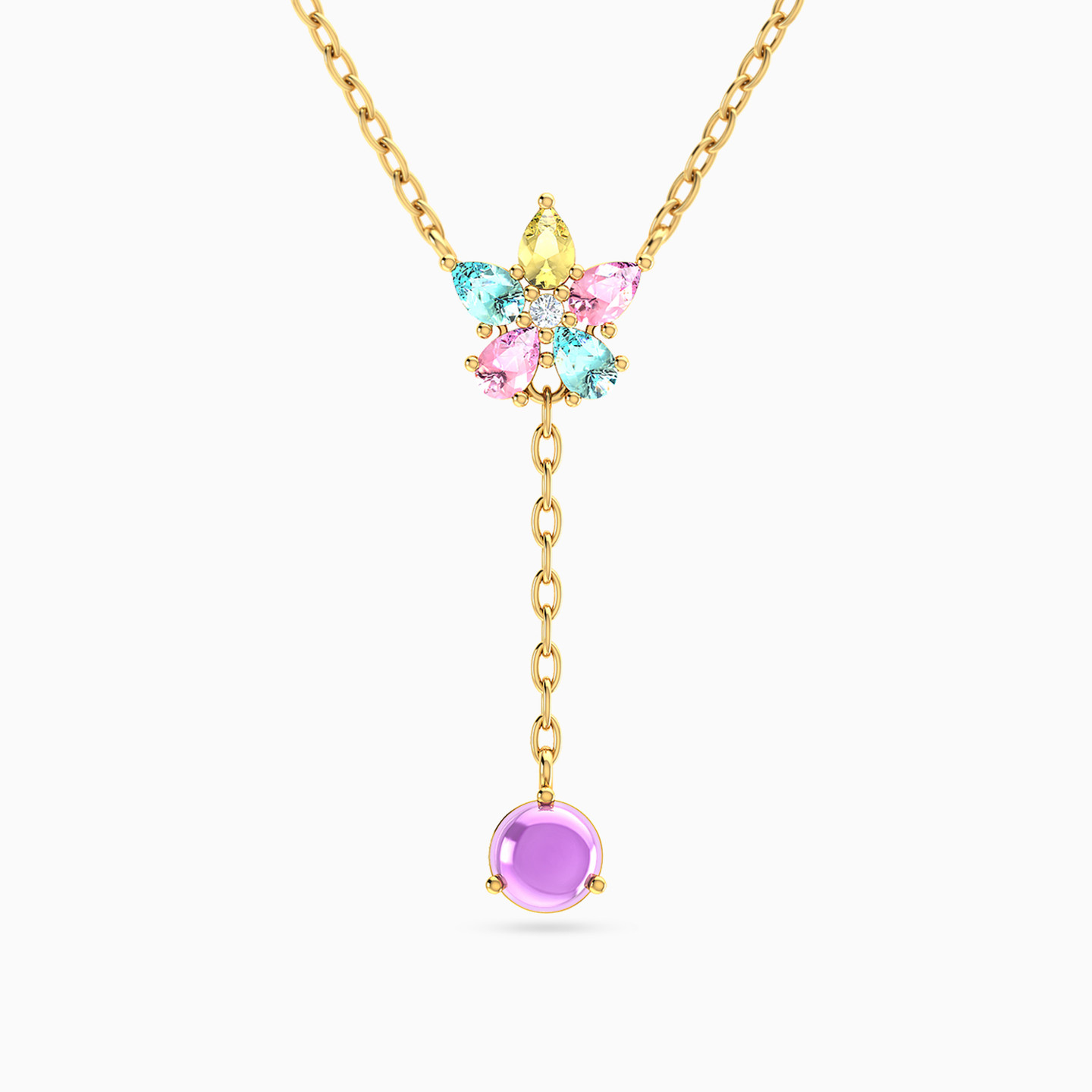 14K Gold Colored Stones Pendant Necklace