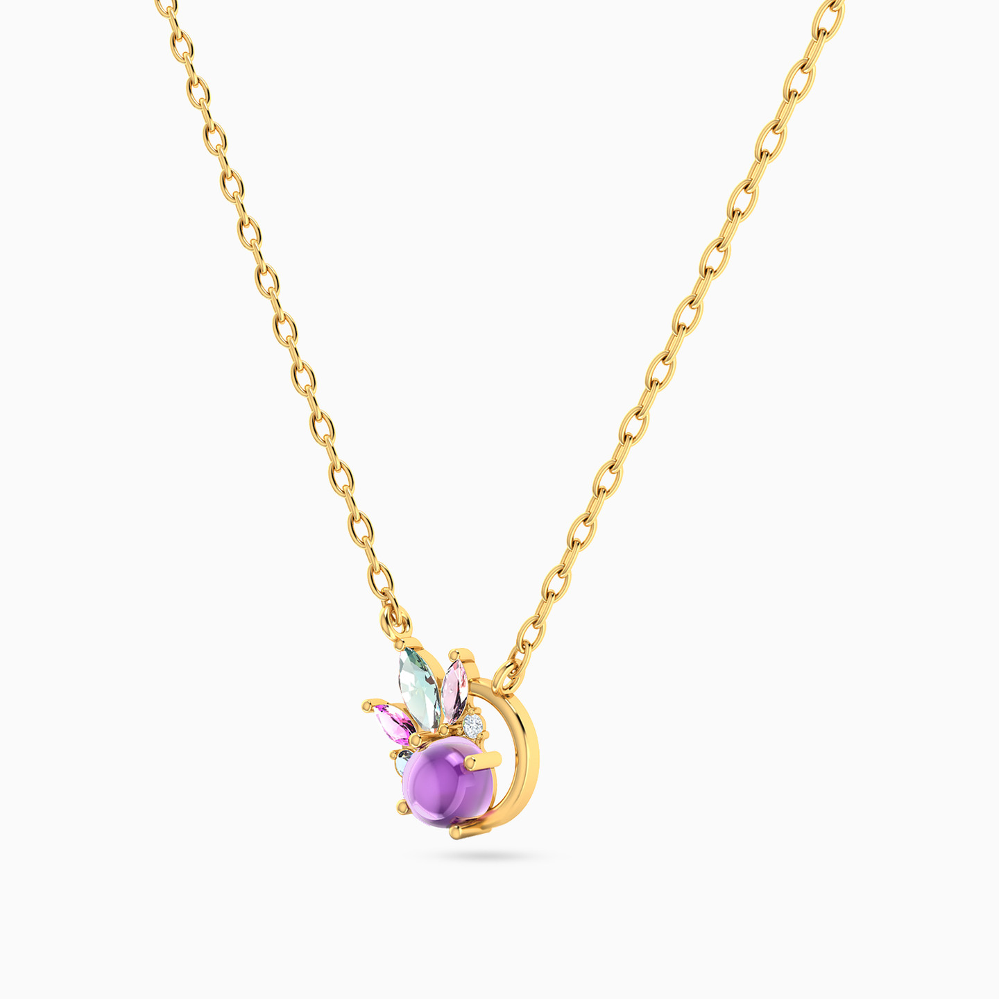Flower Colored Stones Necklace in 14K Gold - 2 Flower Colored Stones Necklace in 14K Gold - 2