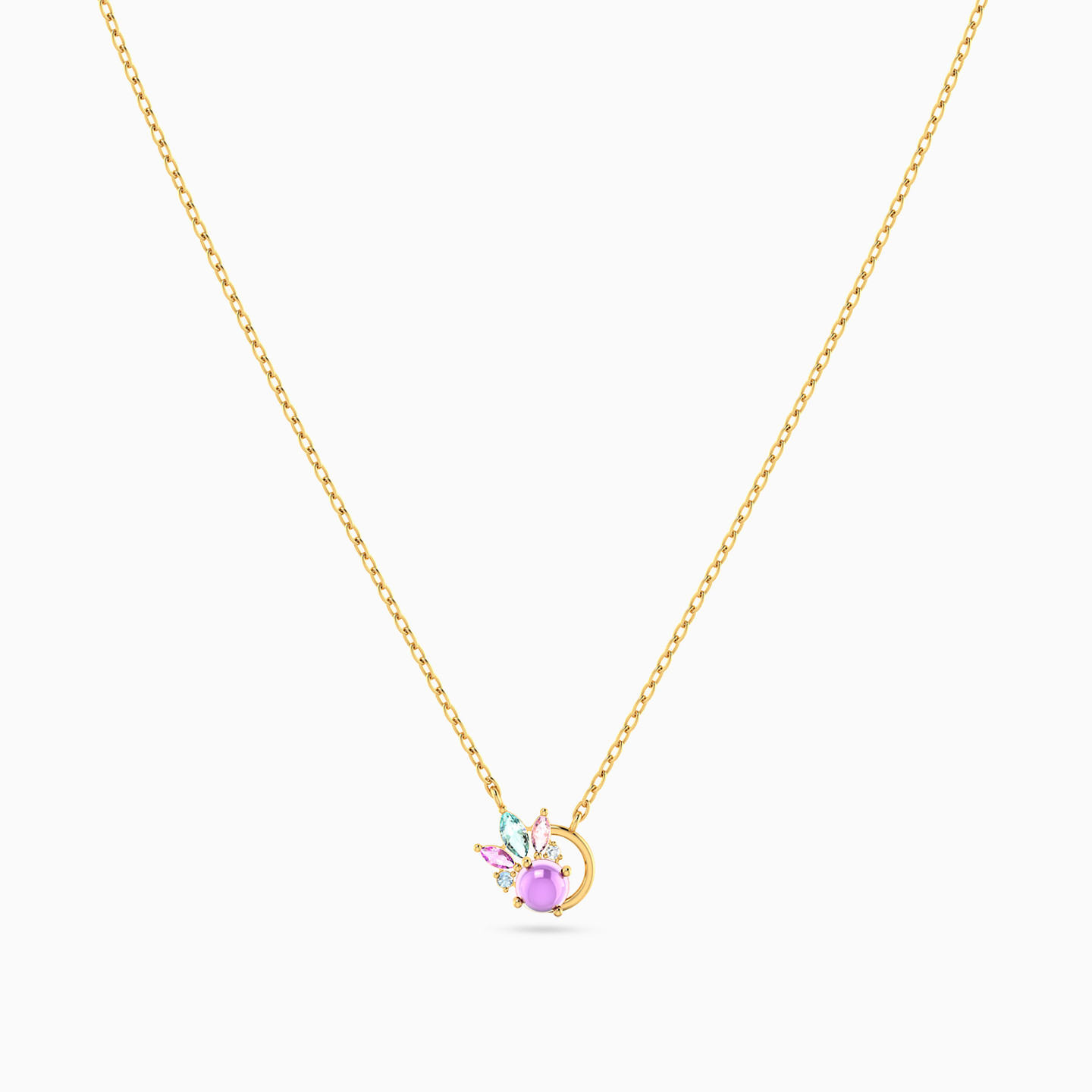 Flower Colored Stones Necklace in 14K Gold - 3 Flower Colored Stones Necklace in 14K Gold - 3