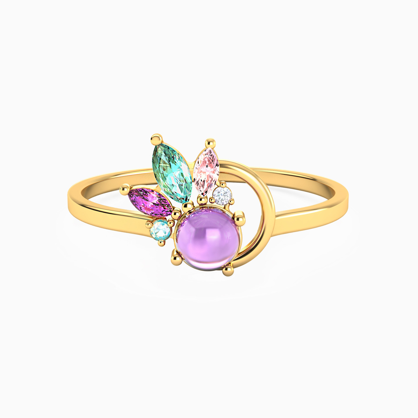 14K Gold Colored Stones Statement Ring