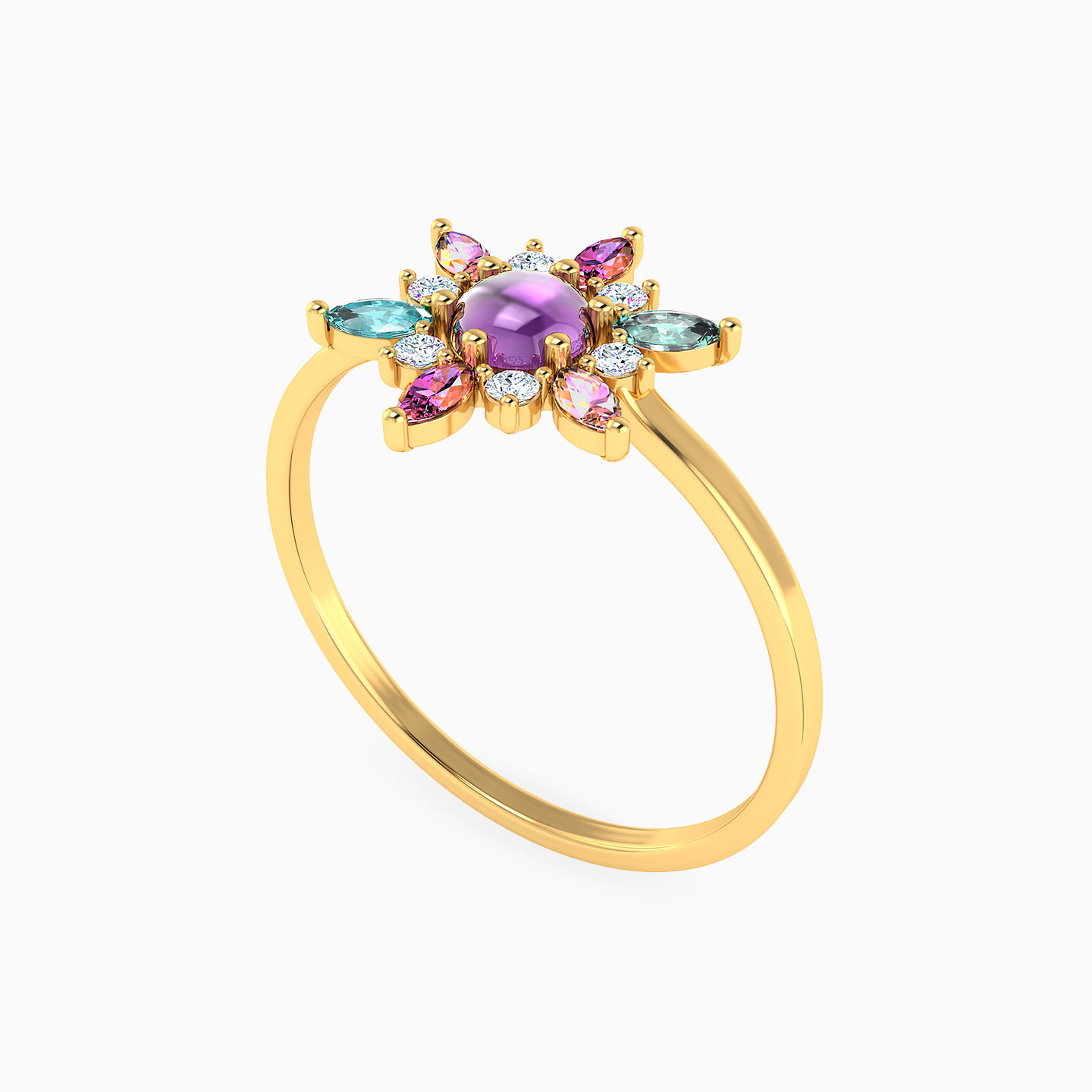 14K Gold Colored Stones Statement Ring - 2