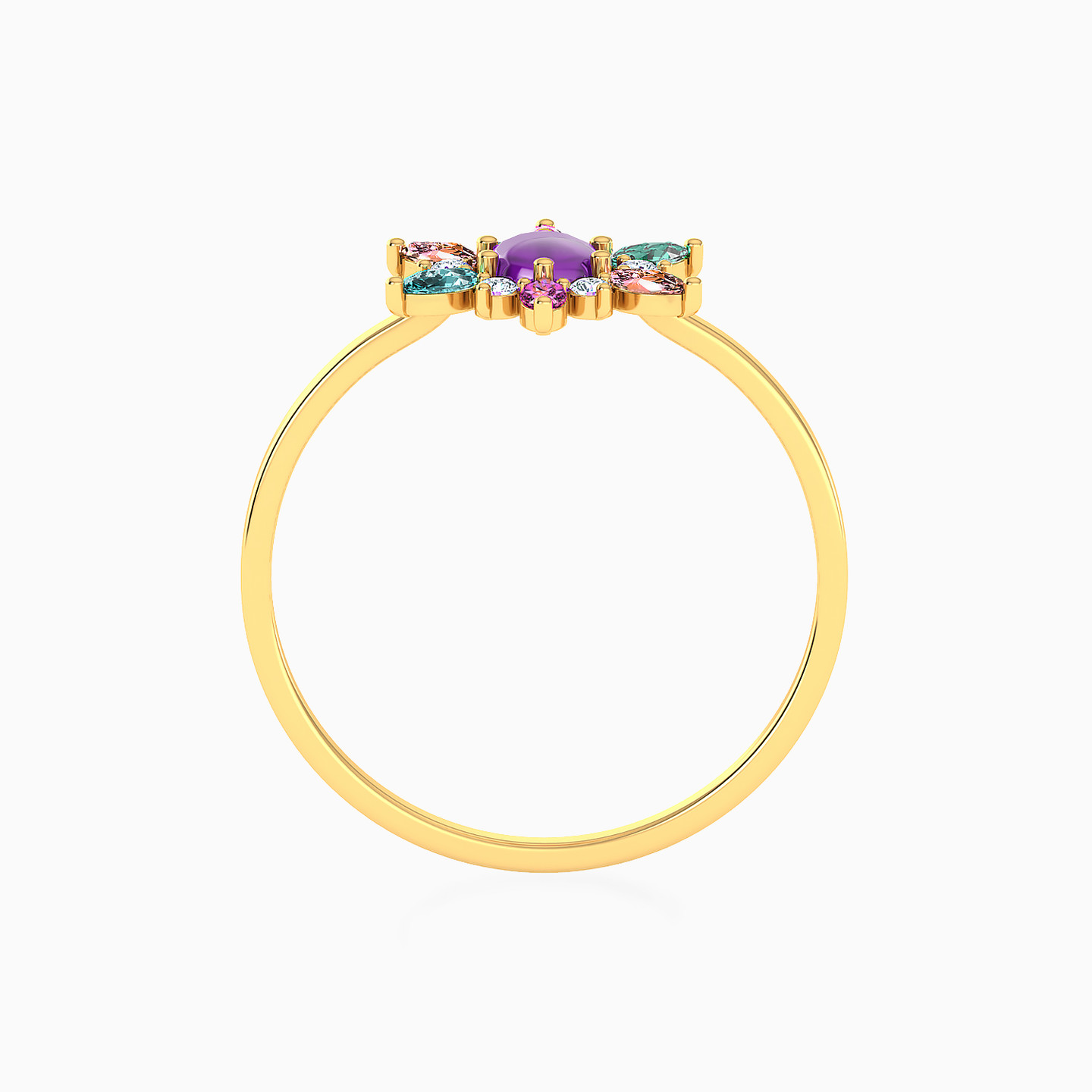 14K Gold Colored Stones Statement Ring - 3