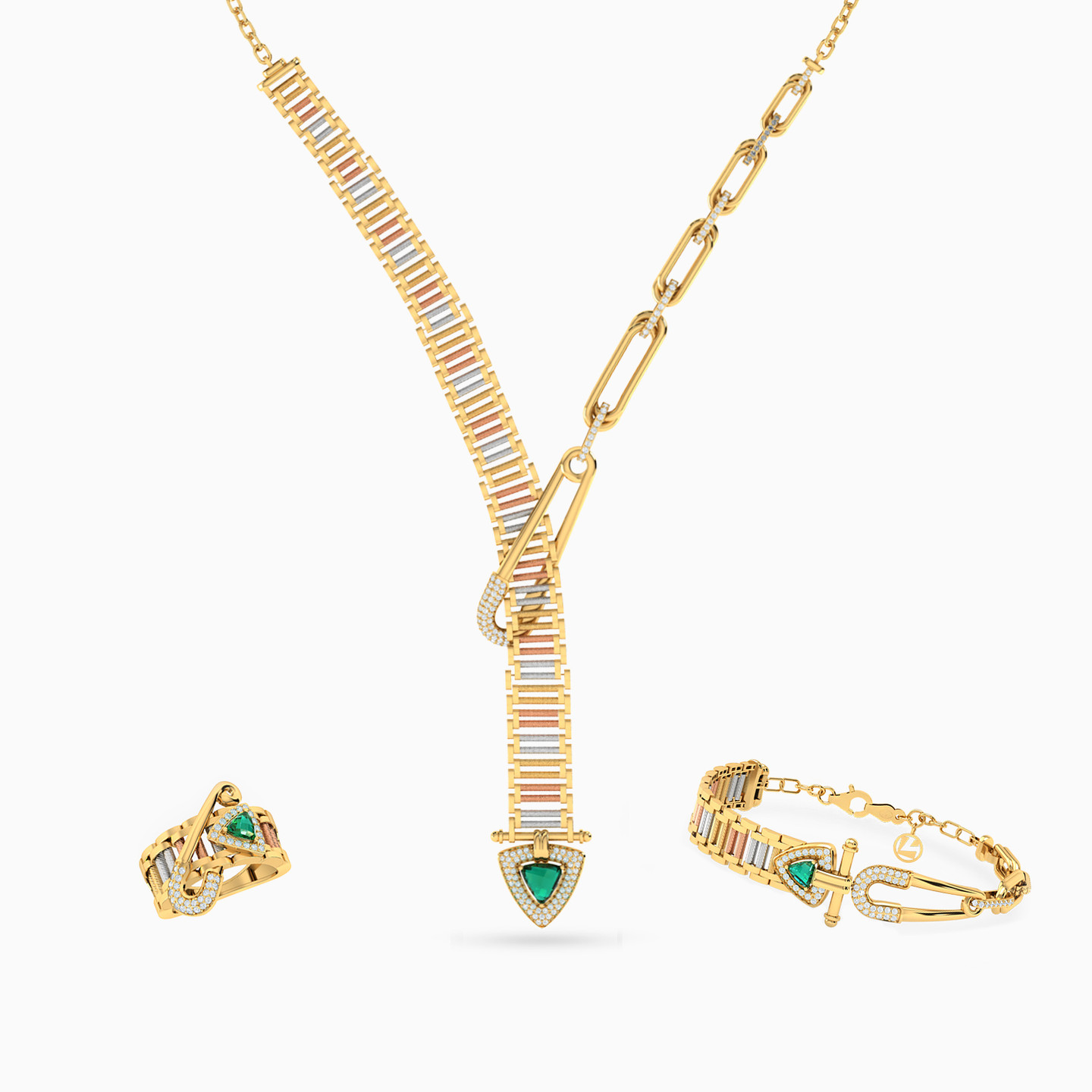 18K Gold Colored Stones Jewelry Set - 3 Pieces