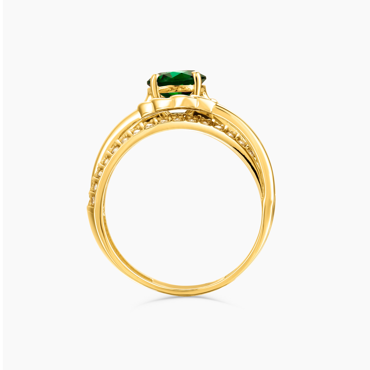 خاتم ذهب دائري عيار 18 قيراط مزين بحجر أخضر - 3 خاتم ذهب دائري عيار 18 قيراط مزين بحجر أخضر - 3