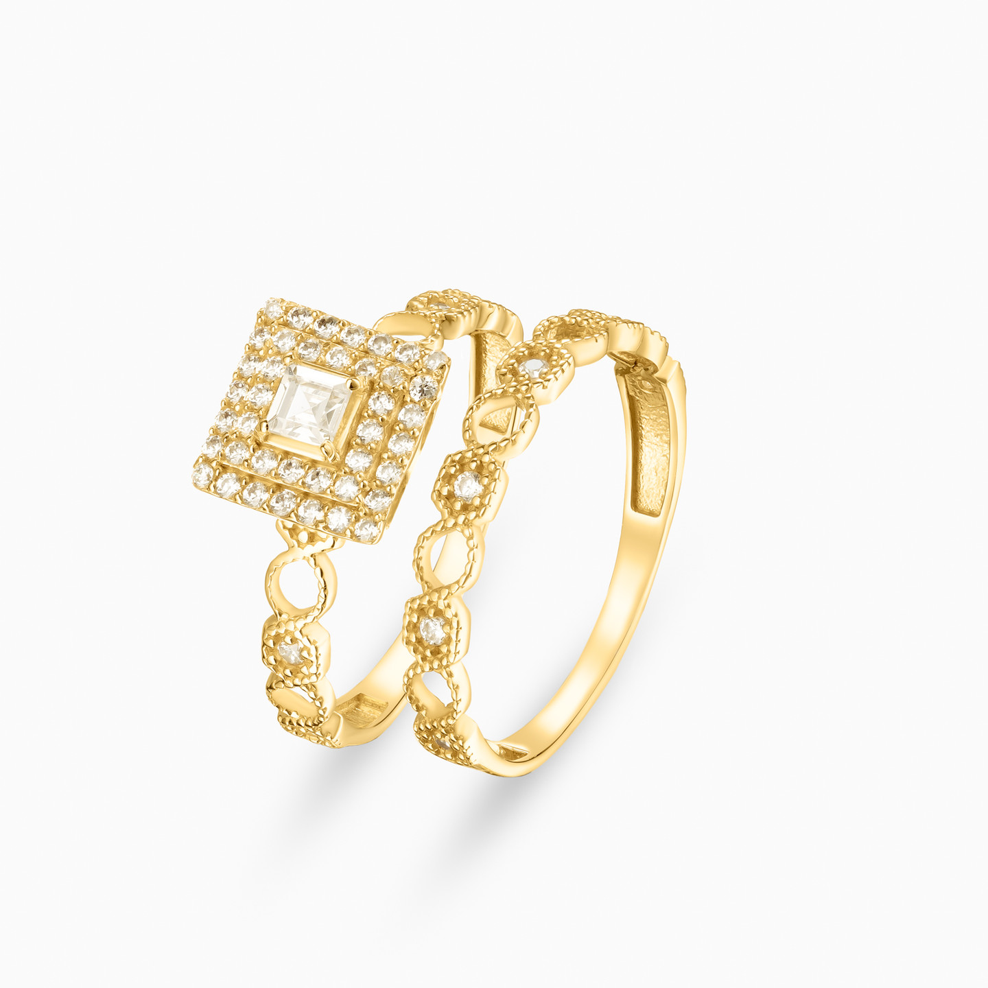 18K Gold Cubic Zirconia Twin Rings