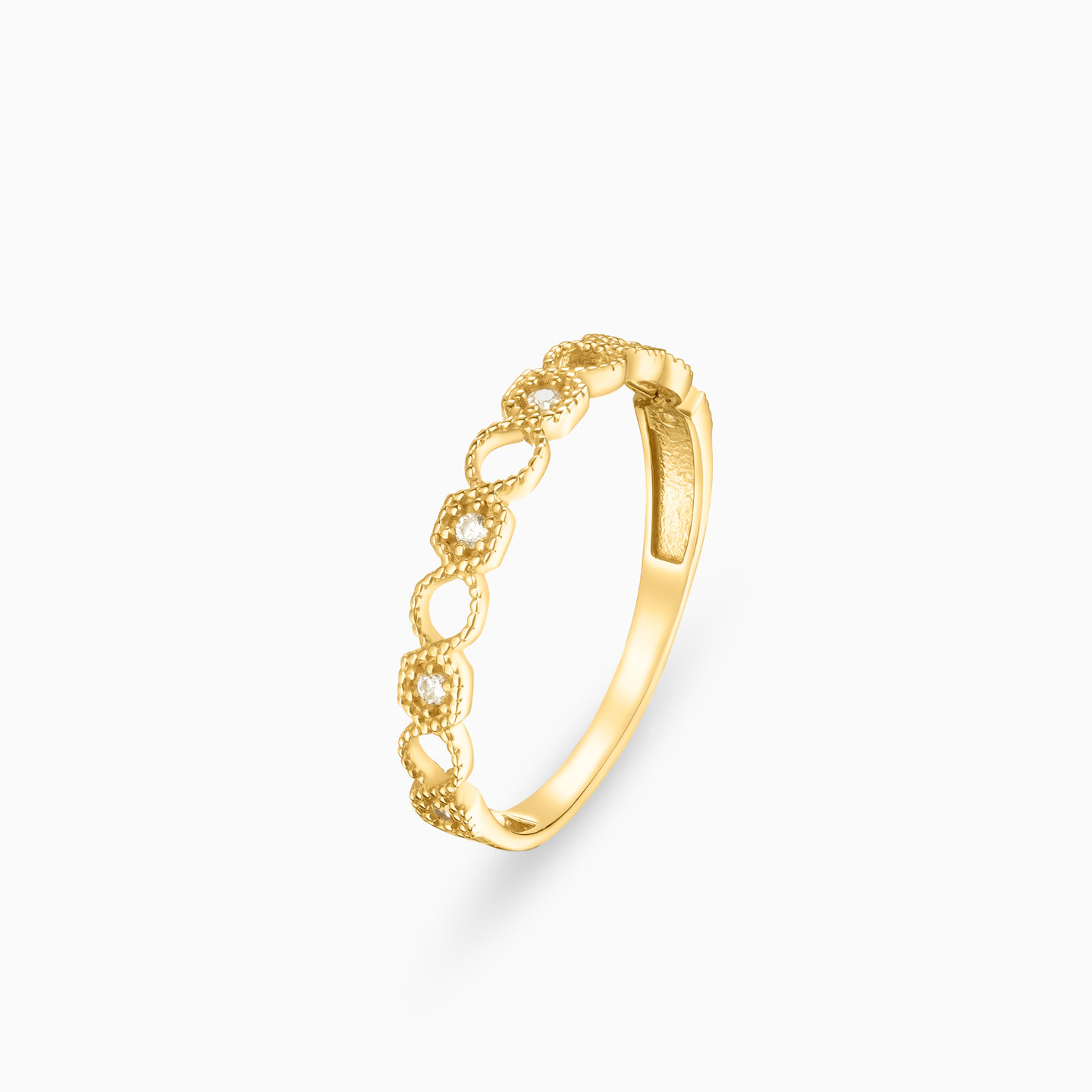 خاتم توينز ذهب مربع عيار 18 قيراط مزين بأحجار الزركون - 3 خاتم توينز ذهب مربع عيار 18 قيراط مزين بأحجار الزركون - 3