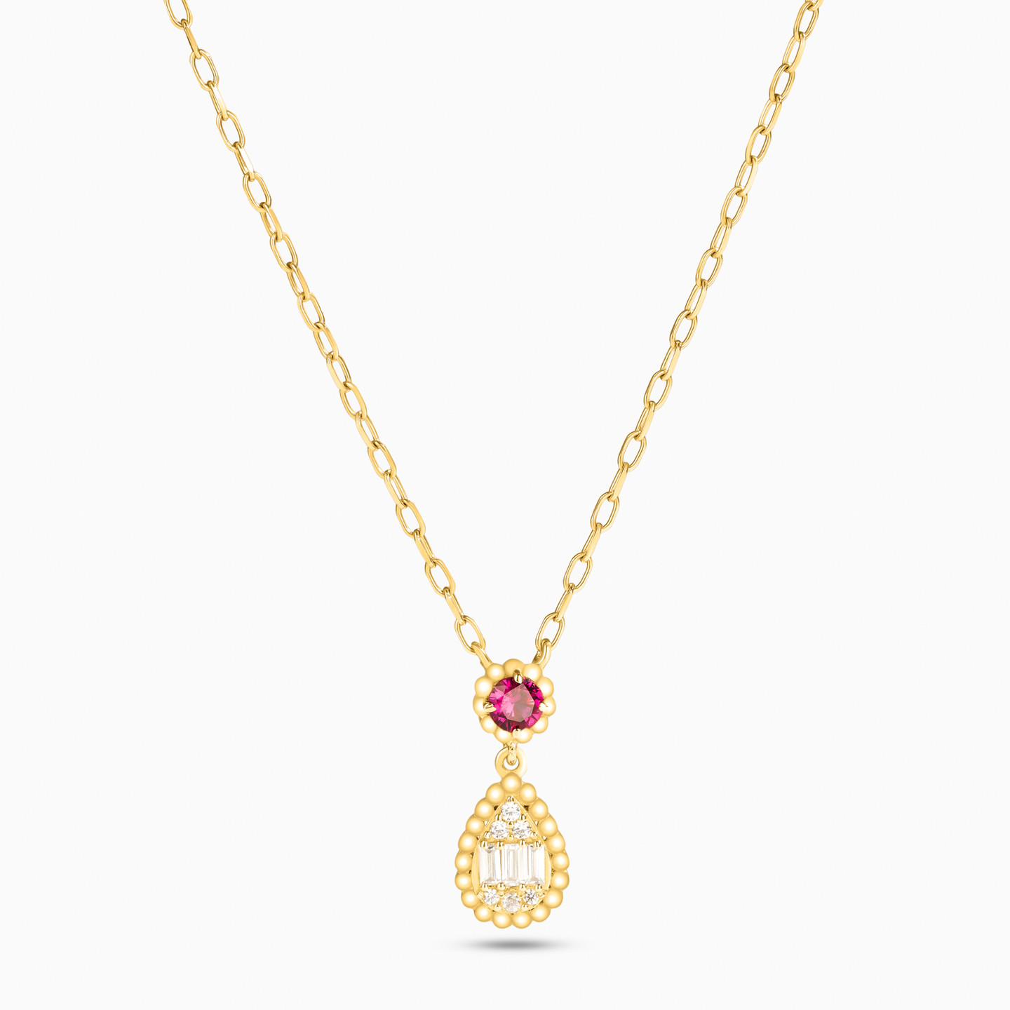 18K Gold Colored Stones Pendant Necklace - 3