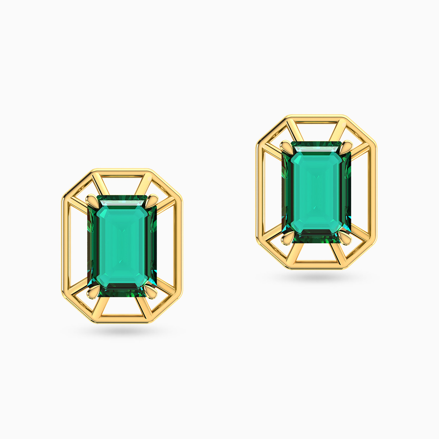 14K Gold Colored Stones Stud Earrings