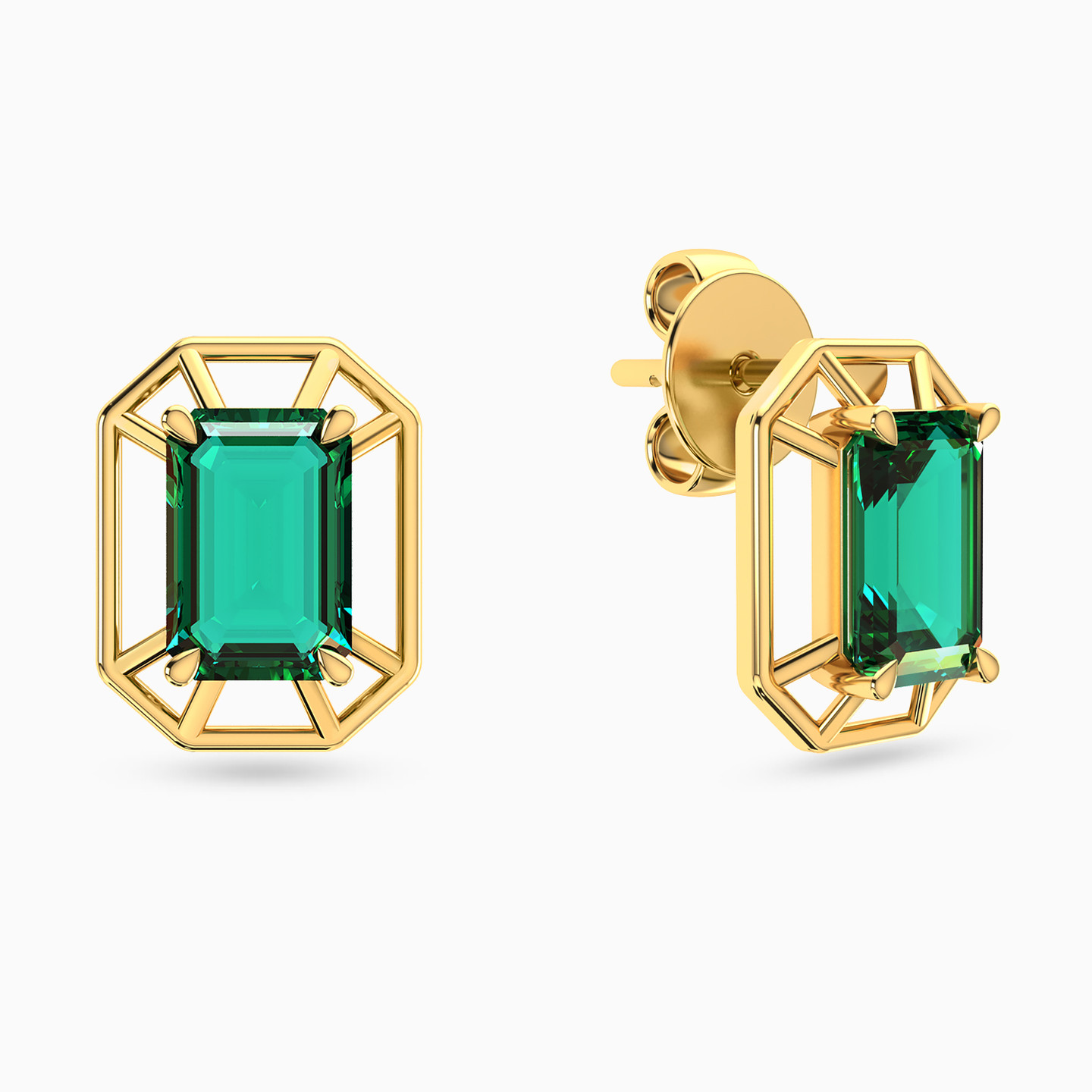 14K Gold Colored Stones Stud Earrings - 2