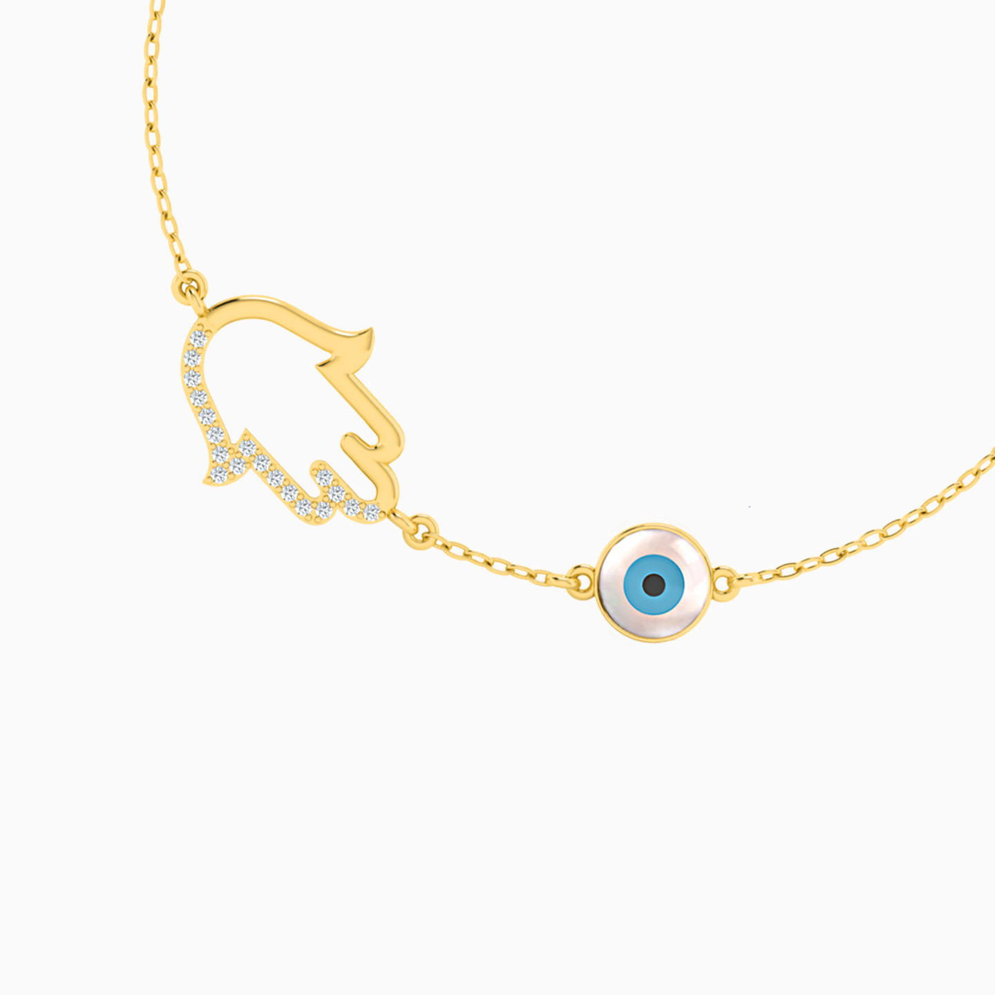 Evil Eye Cubic Zirconia Chain Bracelet in 18K Gold - 3 Evil Eye Cubic Zirconia Chain Bracelet in 18K Gold - 3
