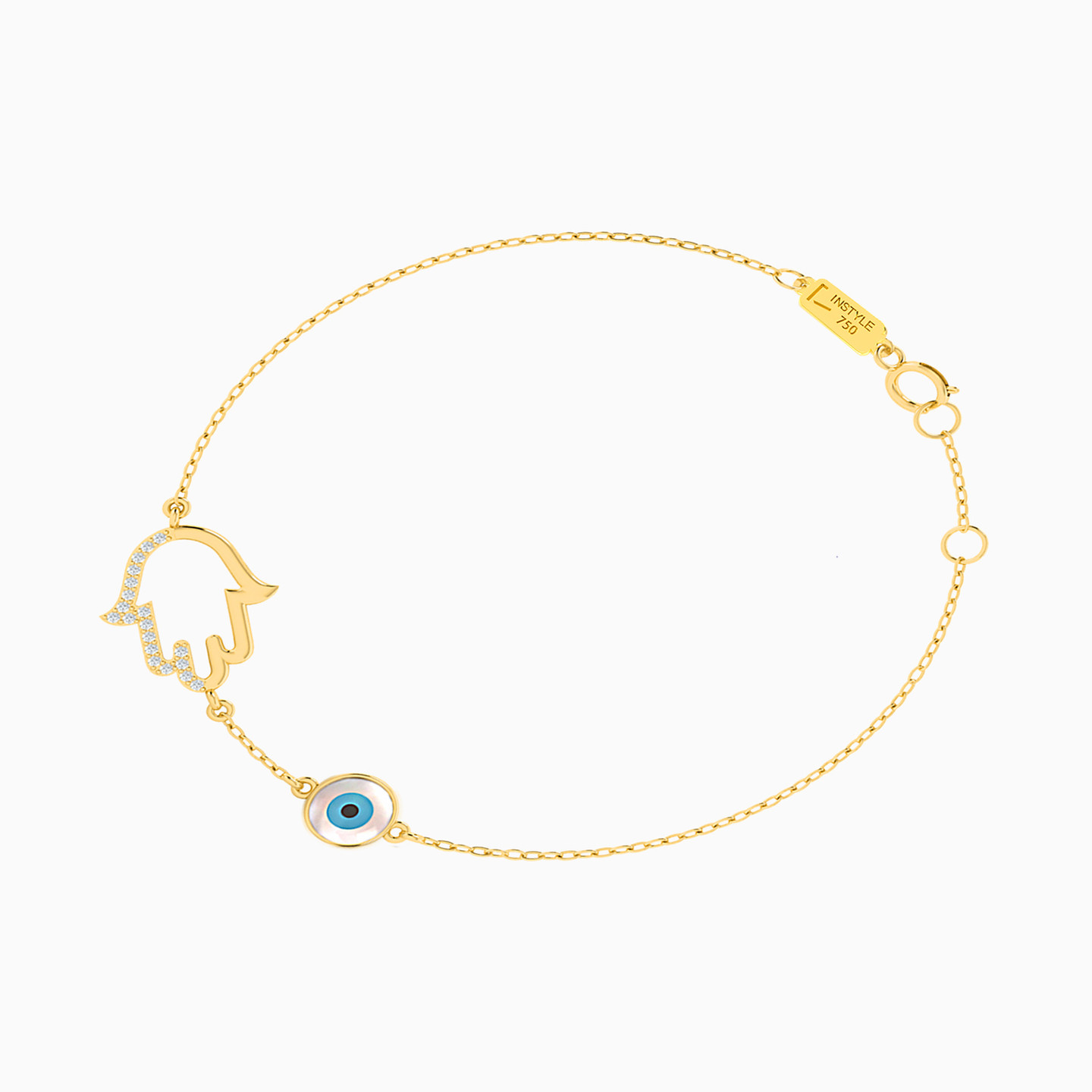 Evil Eye Cubic Zirconia Chain Bracelet in 18K Gold - 2 Evil Eye Cubic Zirconia Chain Bracelet in 18K Gold - 2