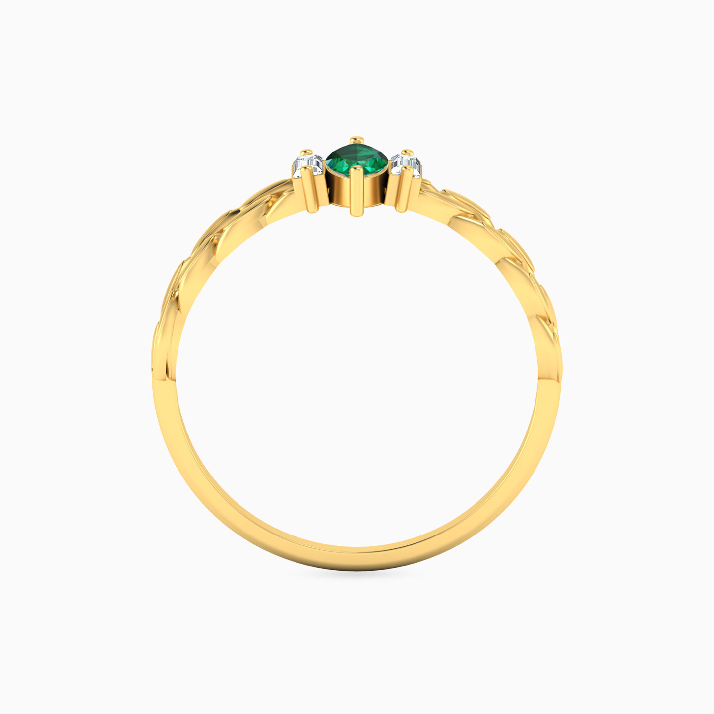 خاتم ذهب ماركيز عيار 18 قيراط مزين بحجر أخضر - 3 خاتم ذهب ماركيز عيار 18 قيراط مزين بحجر أخضر - 3