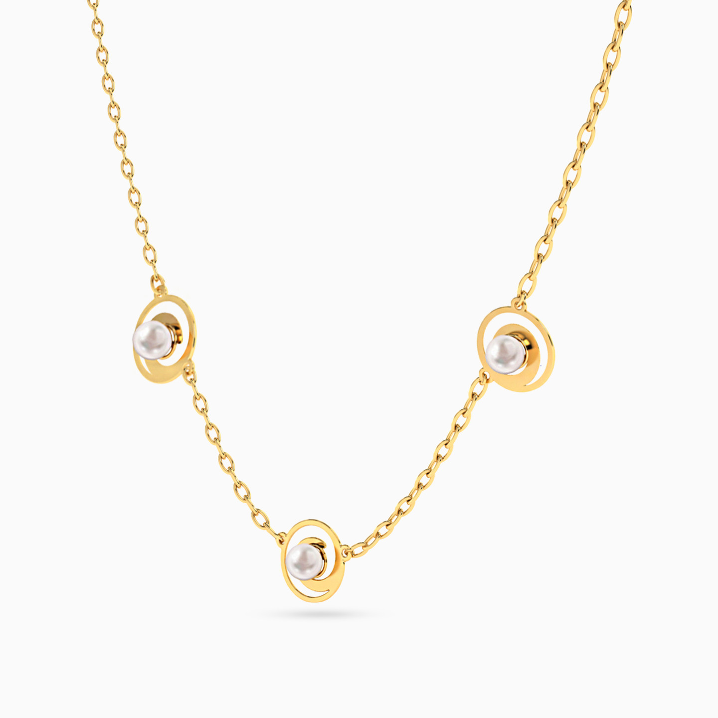 Round Pearl Chain Necklace in 18K Gold - 2 Round Pearl Chain Necklace in 18K Gold - 2