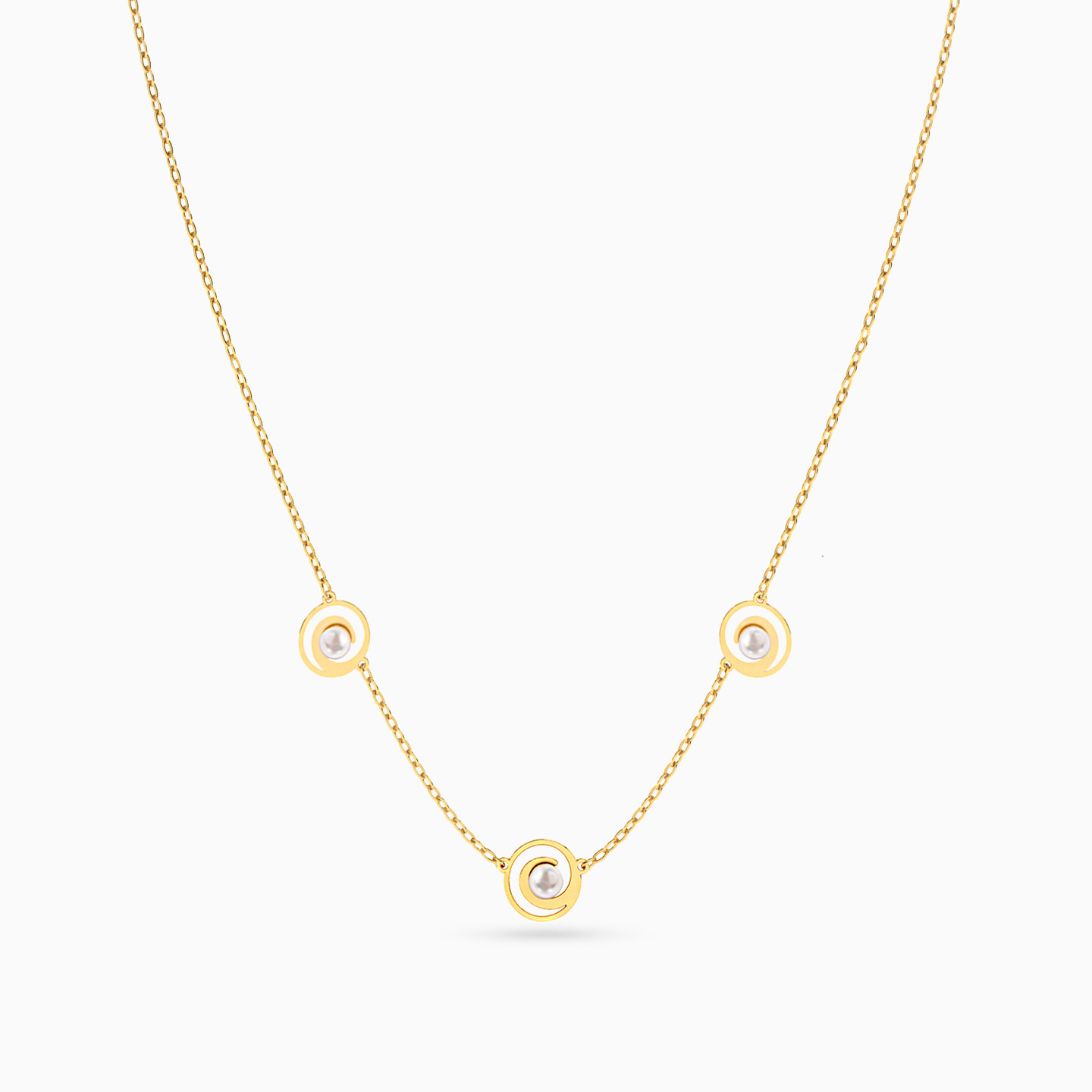 Round Pearl Chain Necklace in 18K Gold - 3 Round Pearl Chain Necklace in 18K Gold - 3