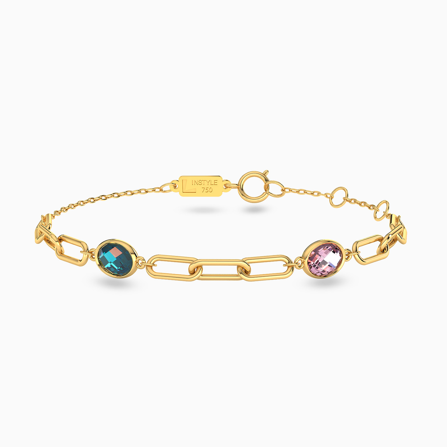 18K Gold Colored Stones Chain Bracelet