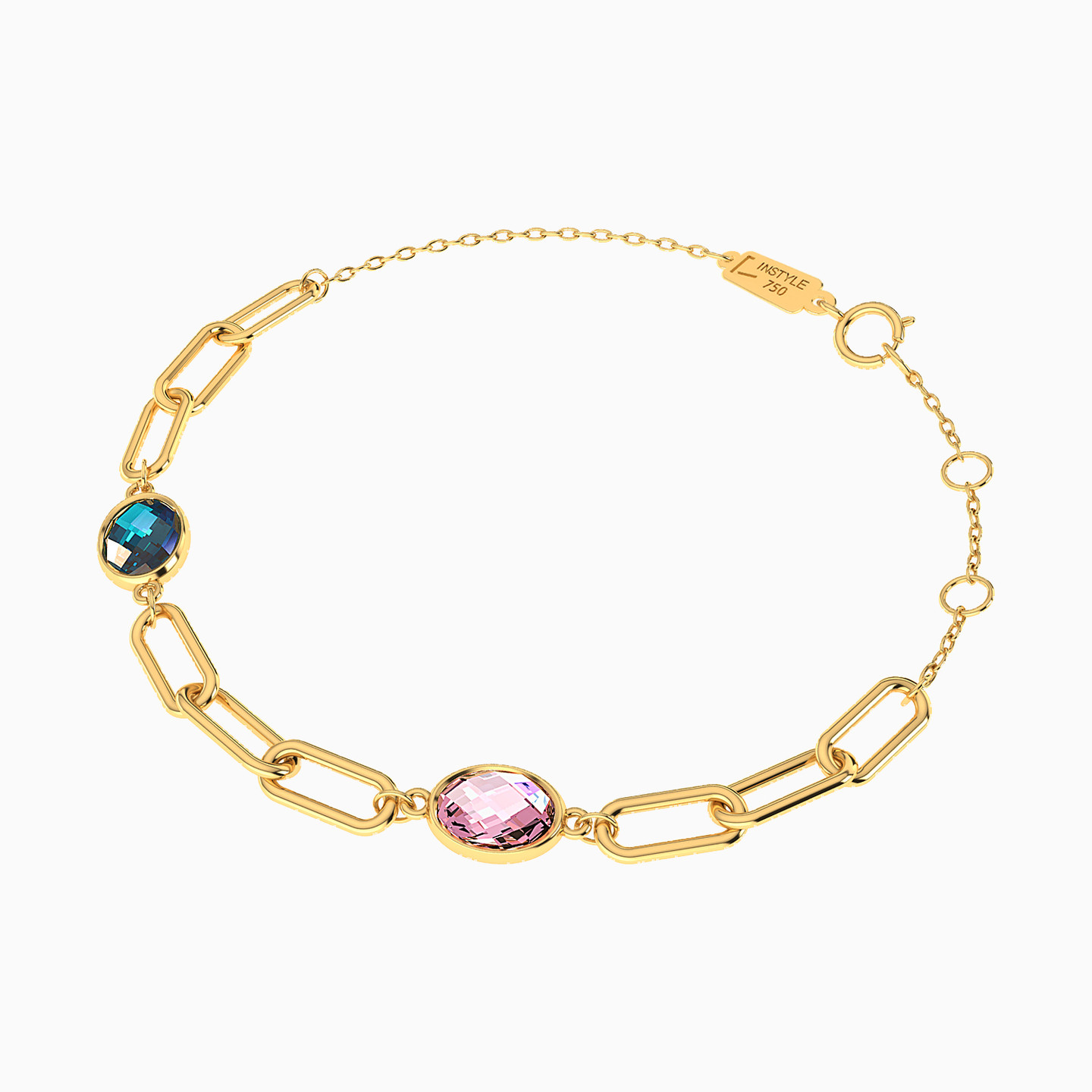 18K Gold Colored Stones Chain Bracelet - 2