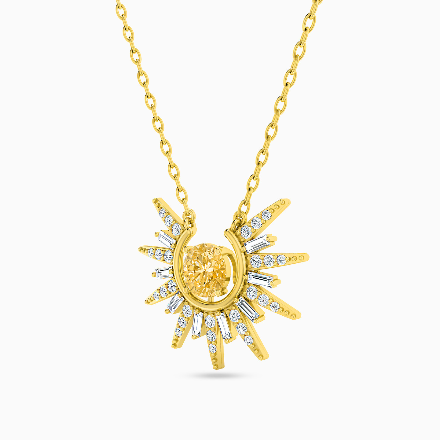 سلسلة ذهب شمس عيار 18 قيراط مزينة بحجر أصفر - 2 سلسلة ذهب شمس عيار 18 قيراط مزينة بحجر أصفر - 2