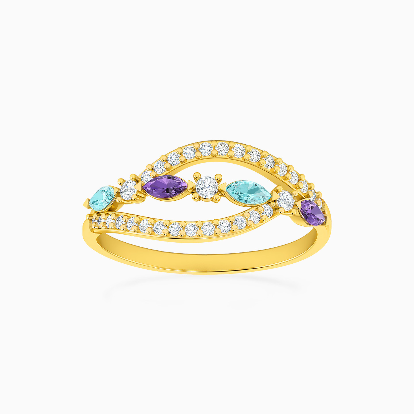 18K Gold Colored Stones Statement Ring