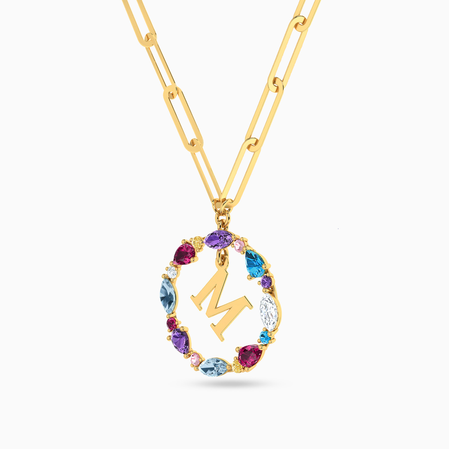 18K Gold Colored Stones Pendant Necklace - 2