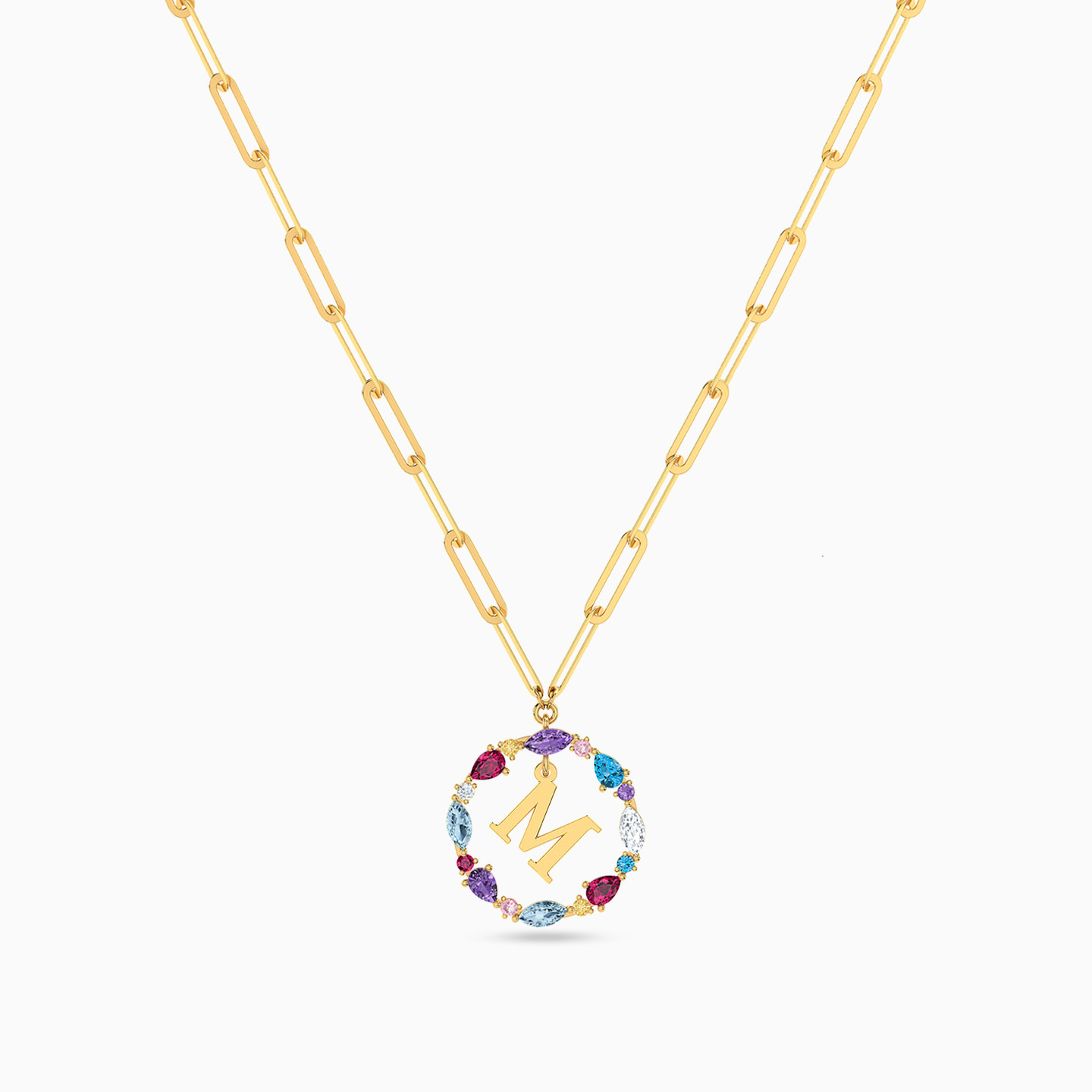 18K Gold Colored Stones Pendant Necklace - 3