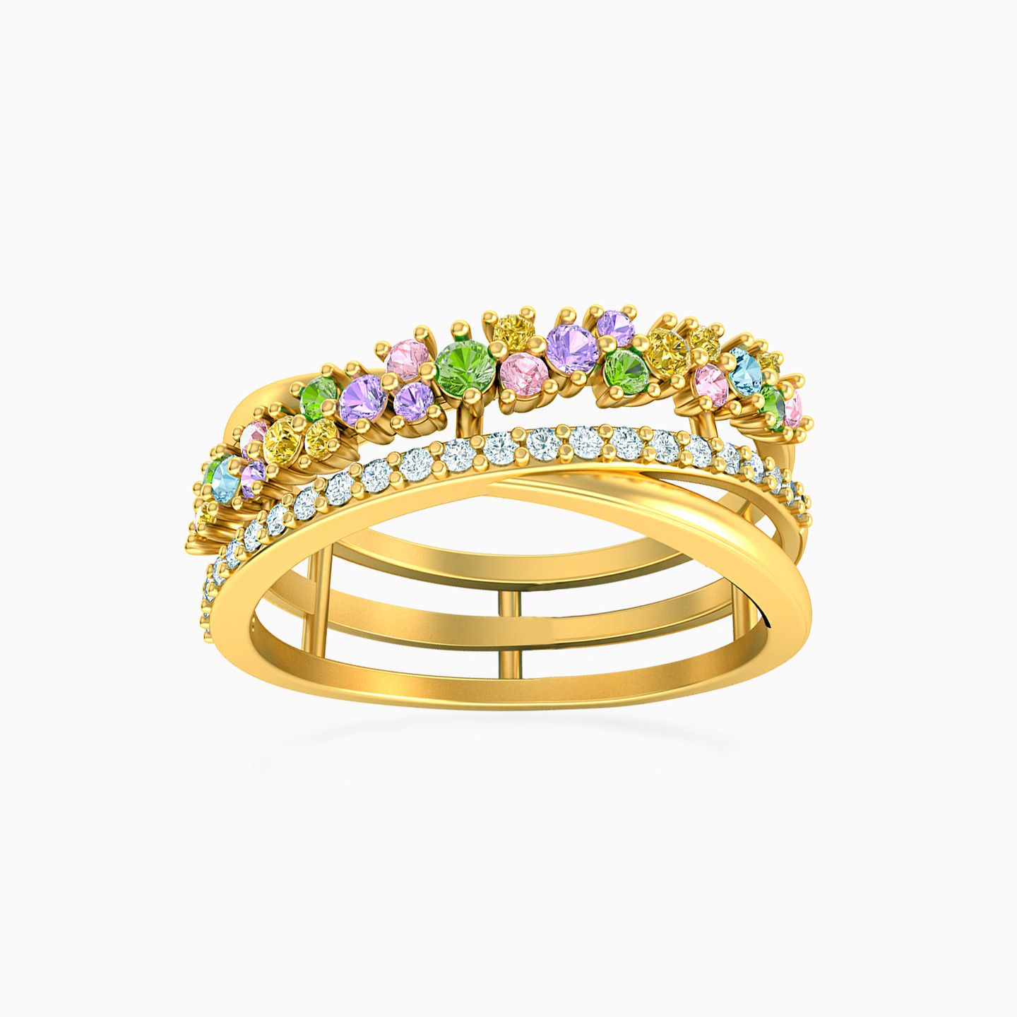 18K Gold Colored Stones Band Ring