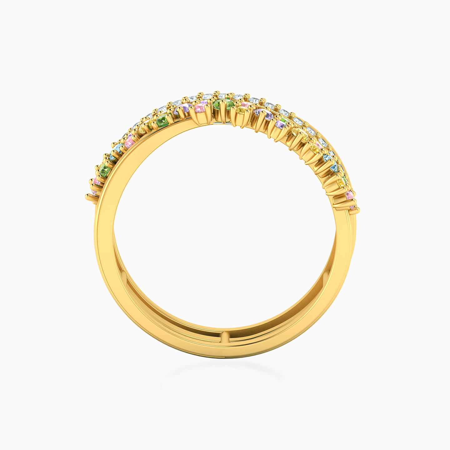 18K Gold Colored Stones Band Ring - 3