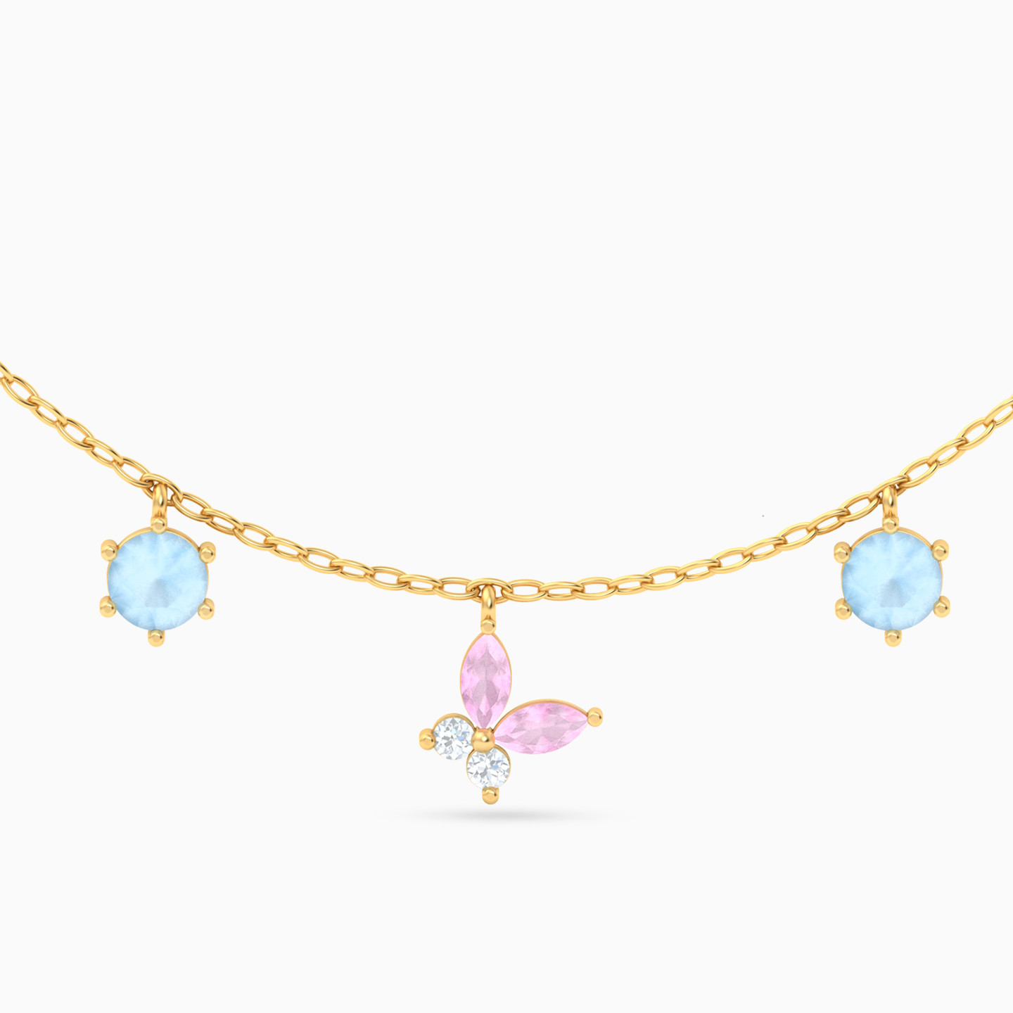 سلسلة ذهب فراشة عيار 18 قيراط مزينة بالأحجار الملونة  