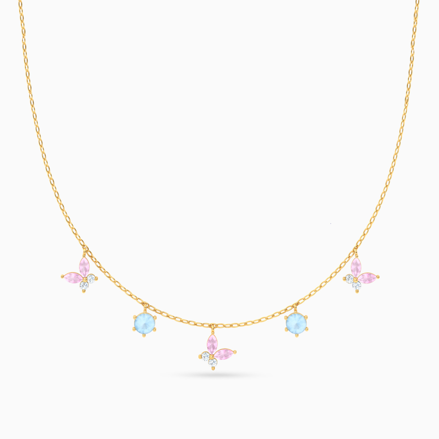 سلسلة ذهب فراشة عيار 18 قيراط مزينة بالأحجار الملونة   - 3