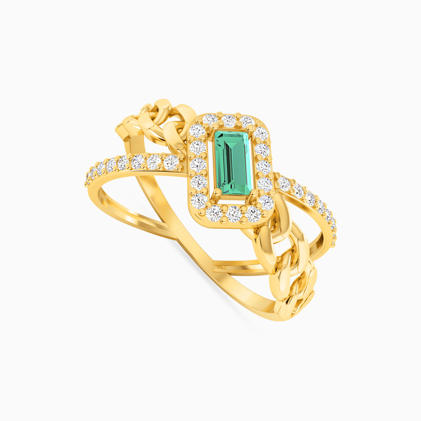 Baguette Green Stones Statement Ring in 18K Gold - 2