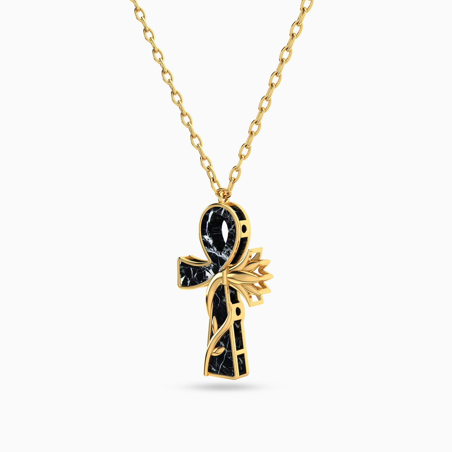 Ankh Shaped Colored Stones Pendant with 18K Gold Chain - 2