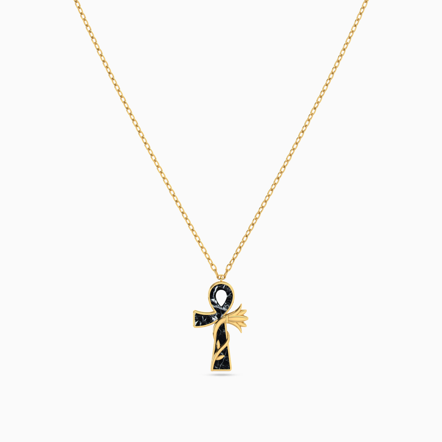 Ankh Shaped Colored Stones Pendant with 18K Gold Chain - 3