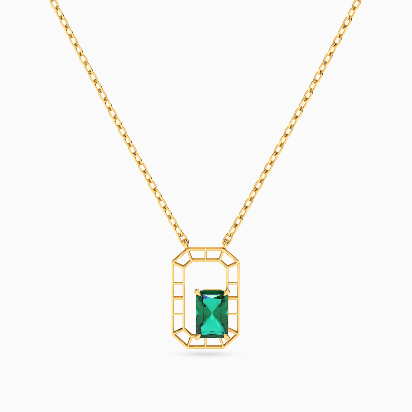 14K Gold Colored Stones Pendant Necklace