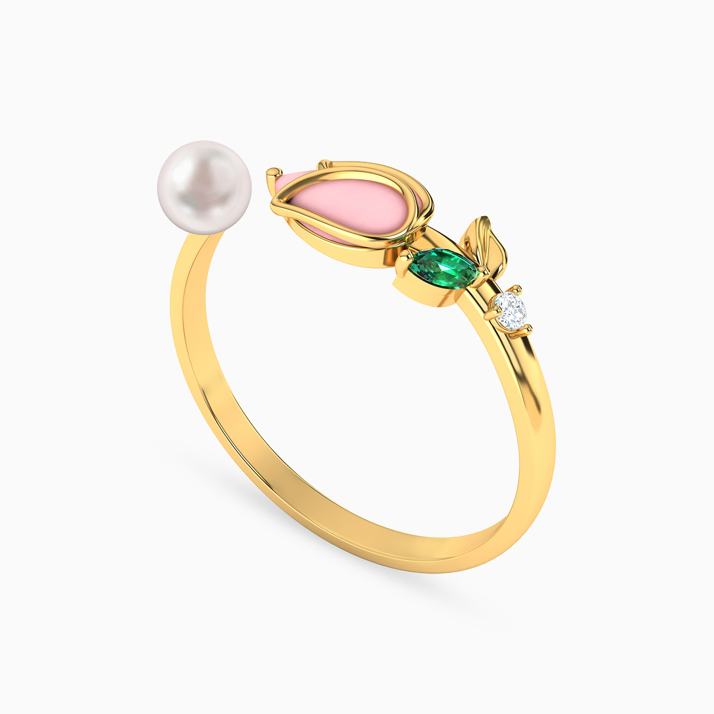 Tulip Colored Stones Two Headed Ring in 18K Gold - 2 Tulip Colored Stones Two Headed Ring in 18K Gold - 2
