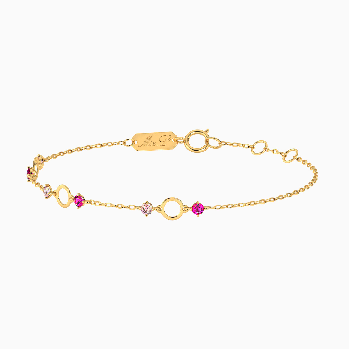 14K Gold Colored Stones Chain Bracelet