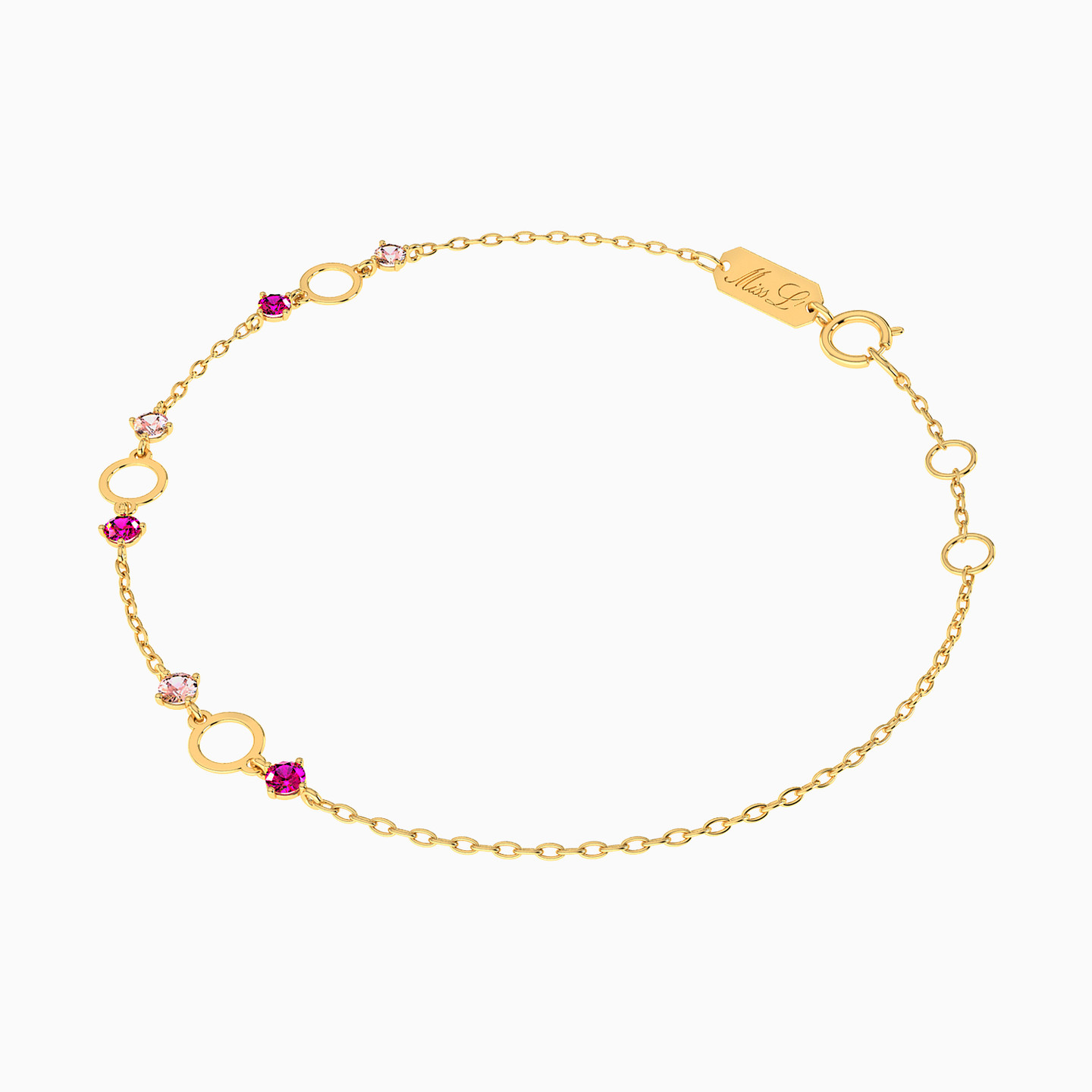 14K Gold Colored Stones Chain Bracelet - 2