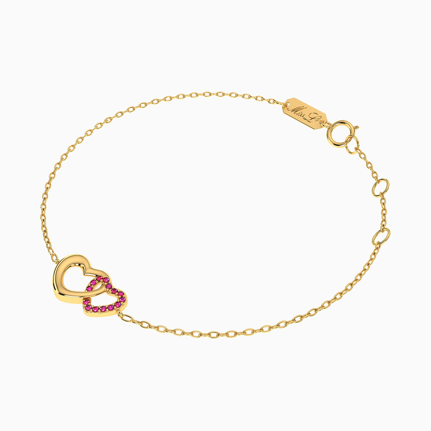 Heart Red Stone Chain Bracelet in 14K Gold - 2 Heart Red Stone Chain Bracelet in 14K Gold - 2