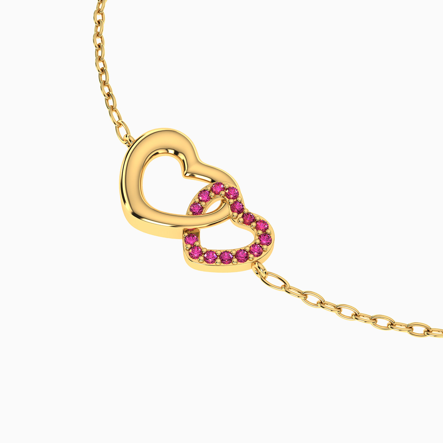 Heart Red Stone Chain Bracelet in 14K Gold - 3 Heart Red Stone Chain Bracelet in 14K Gold - 3