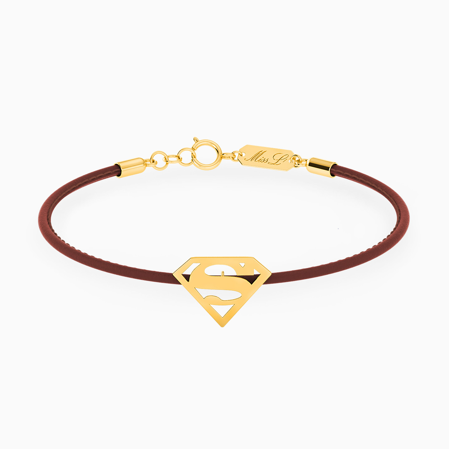 Leather Bracelet Superwoman Pendant in 18K Gold Leather Bracelet Superwoman Pendant in 18K Gold