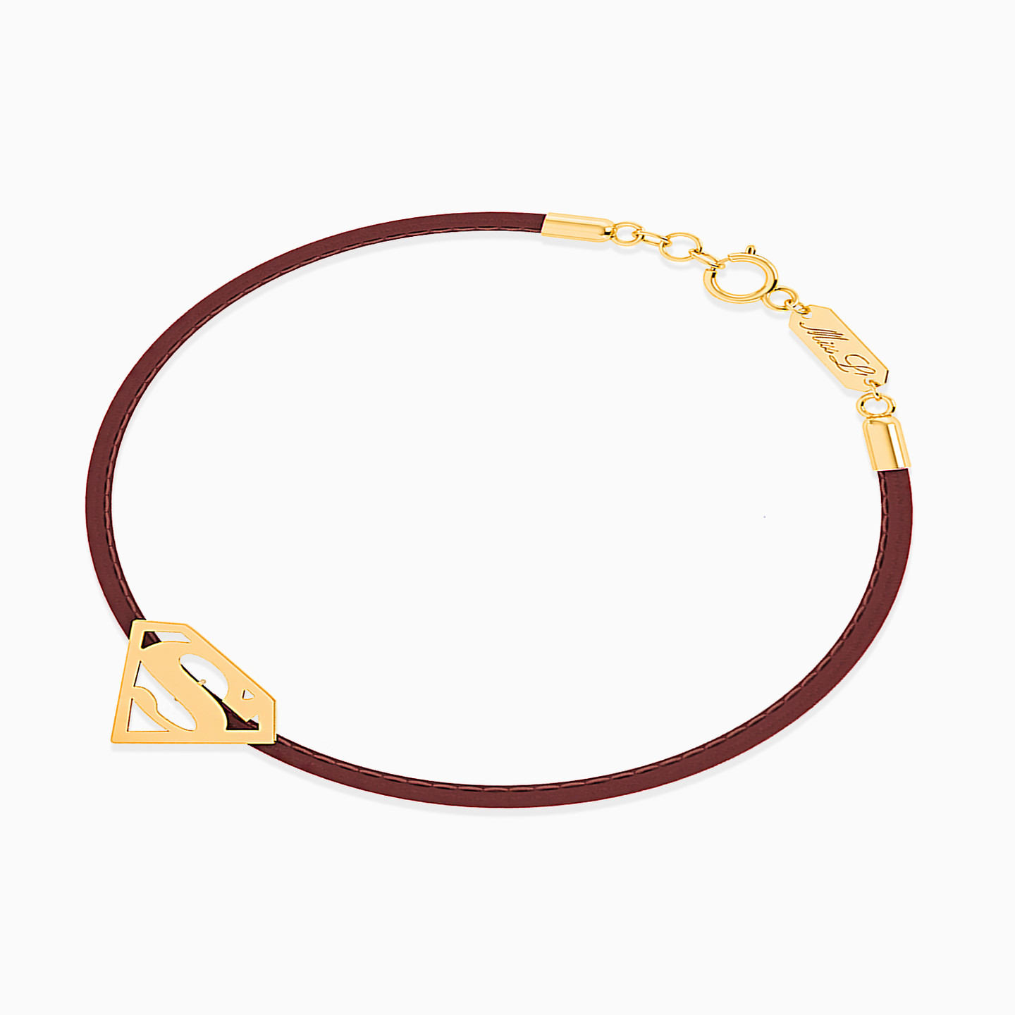 Leather Bracelet Superwoman Pendant in 18K Gold - 2 Leather Bracelet Superwoman Pendant in 18K Gold - 2