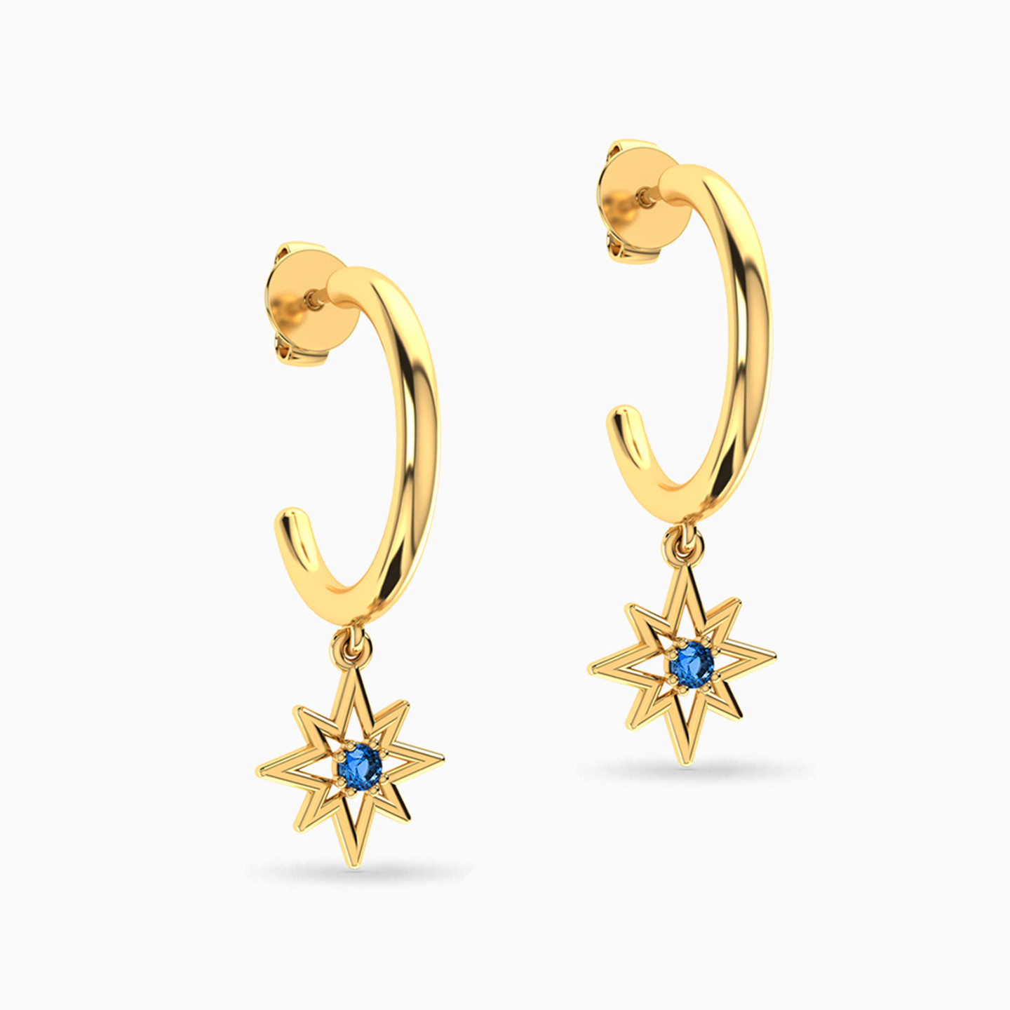 18K Gold Colored Stones Hoop Earrings - 2